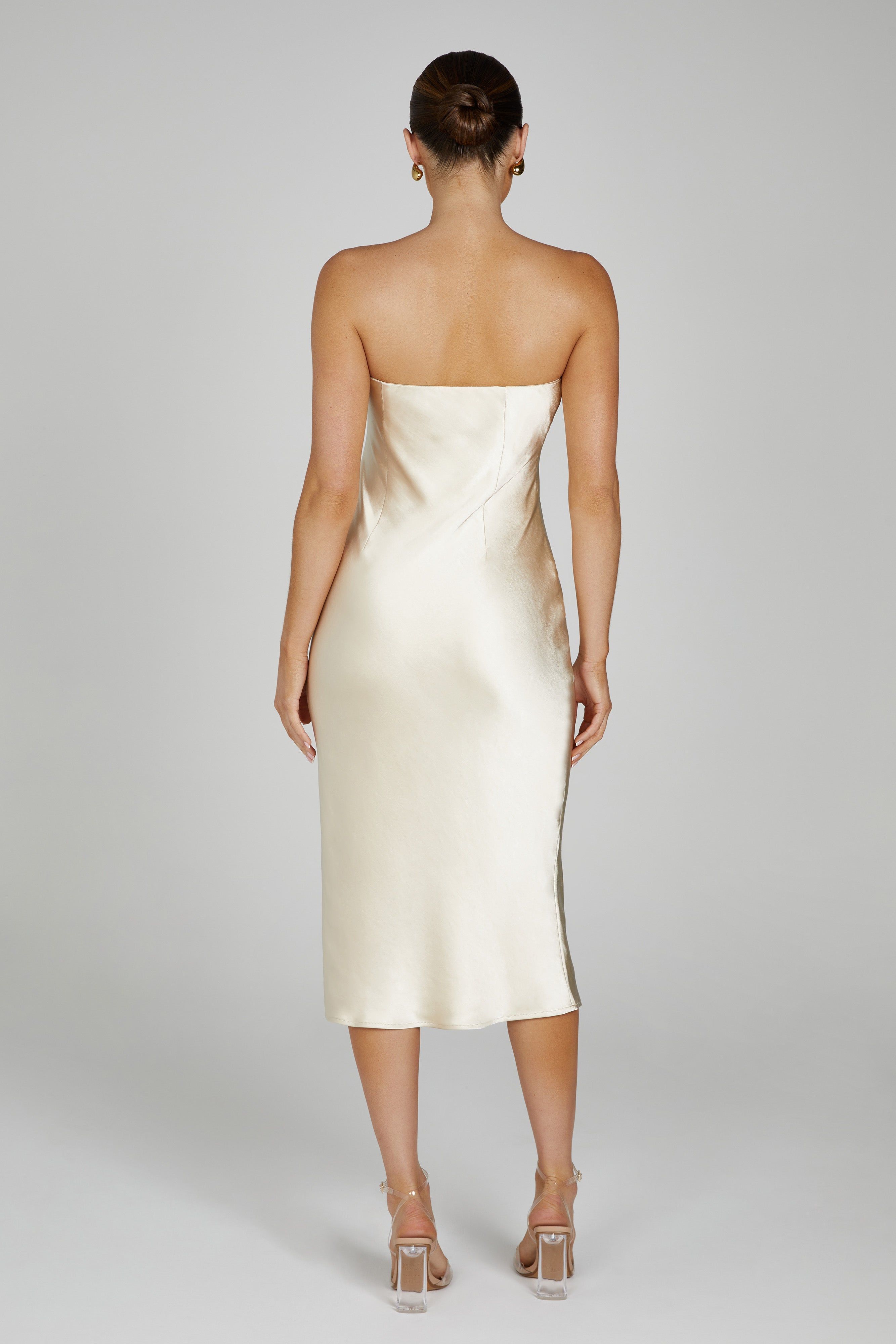 Tyler Strapless Satin Midi Dress - Gold sold by Meshki product image thumbnail 2