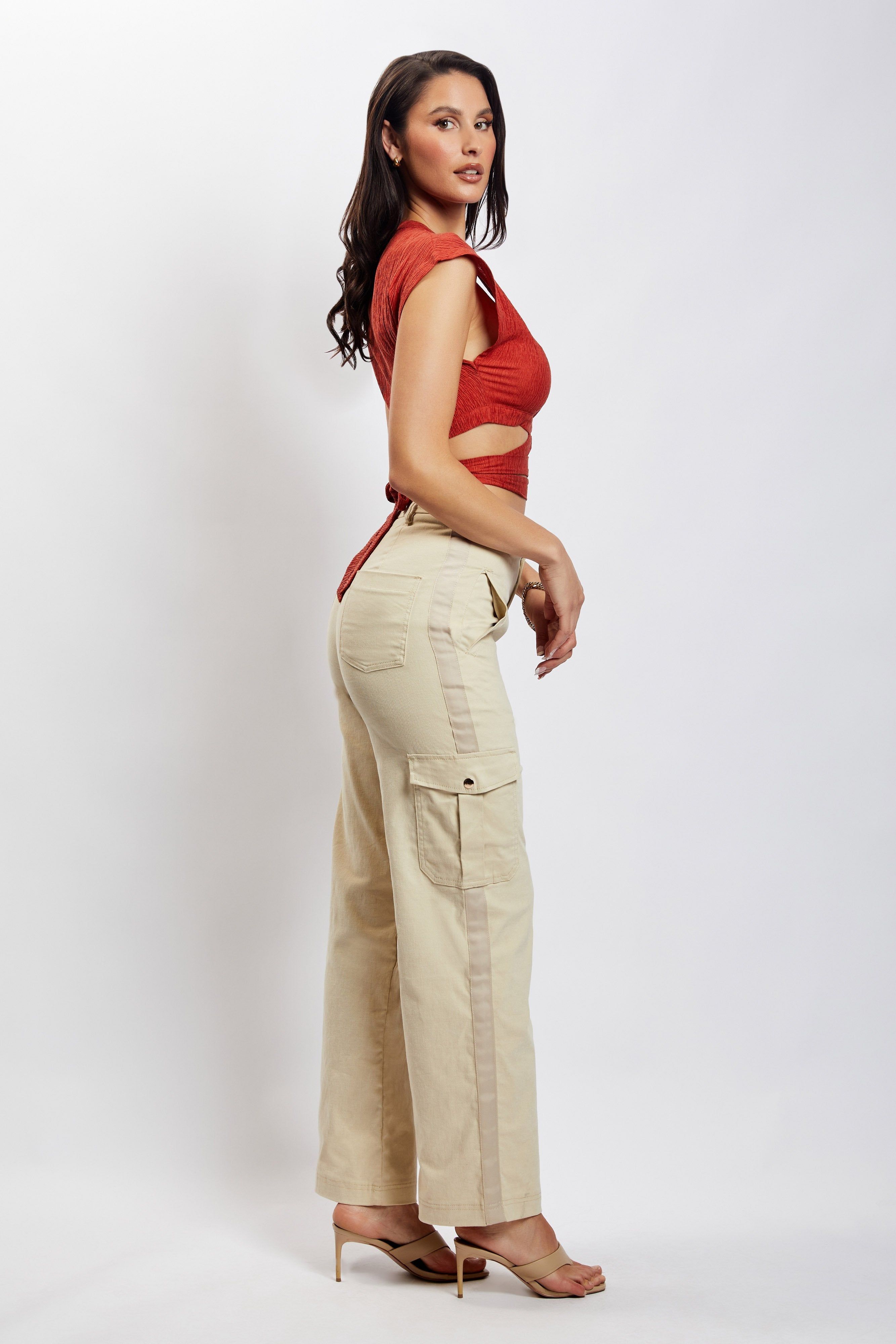 Rosa Crinkle Satin Crop Top - Burnt Orange sold by Meshki product image thumbnail 4