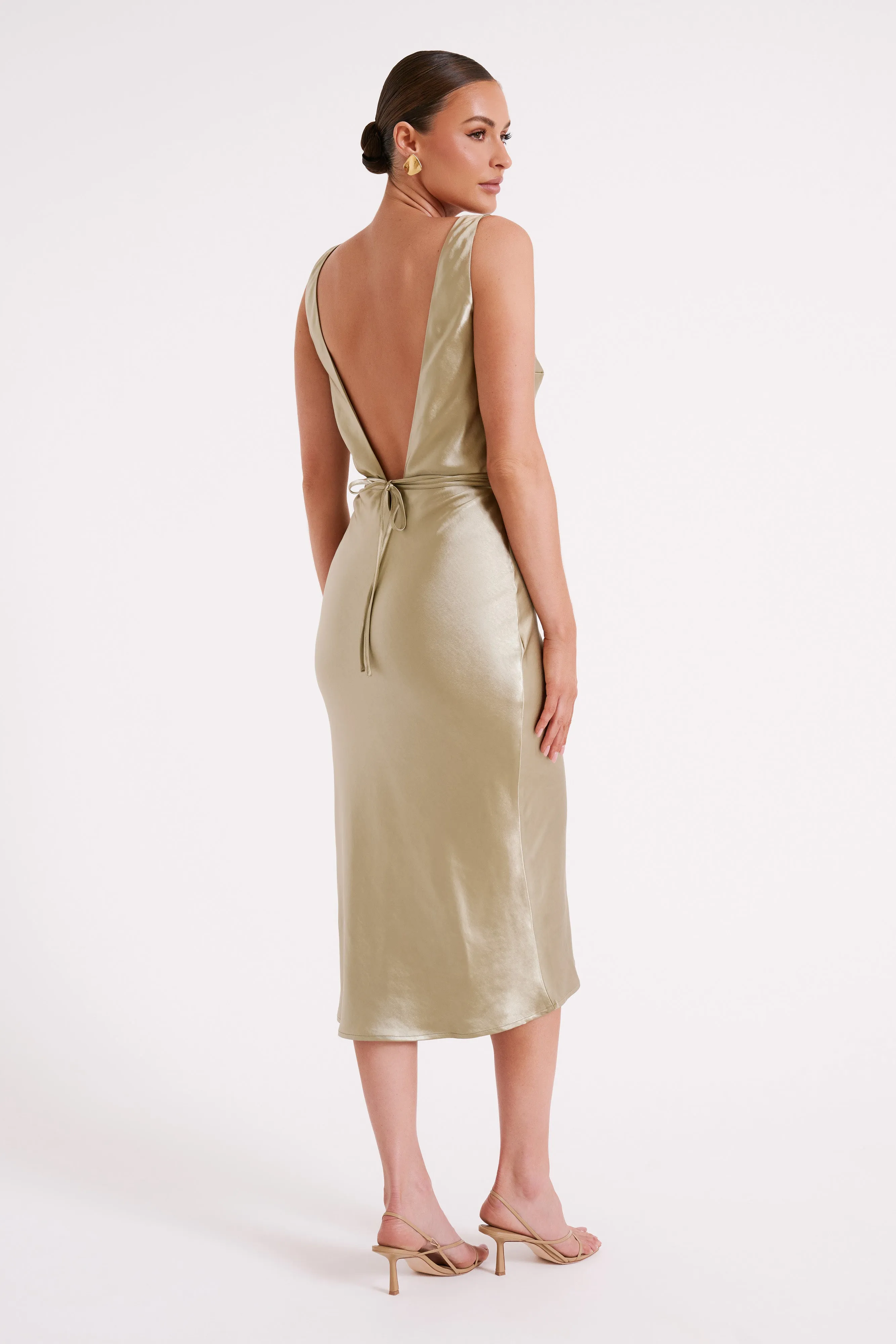 Elouise Tie Around Satin Midi Dress - Sage sold by Meshki product image thumbnail 5