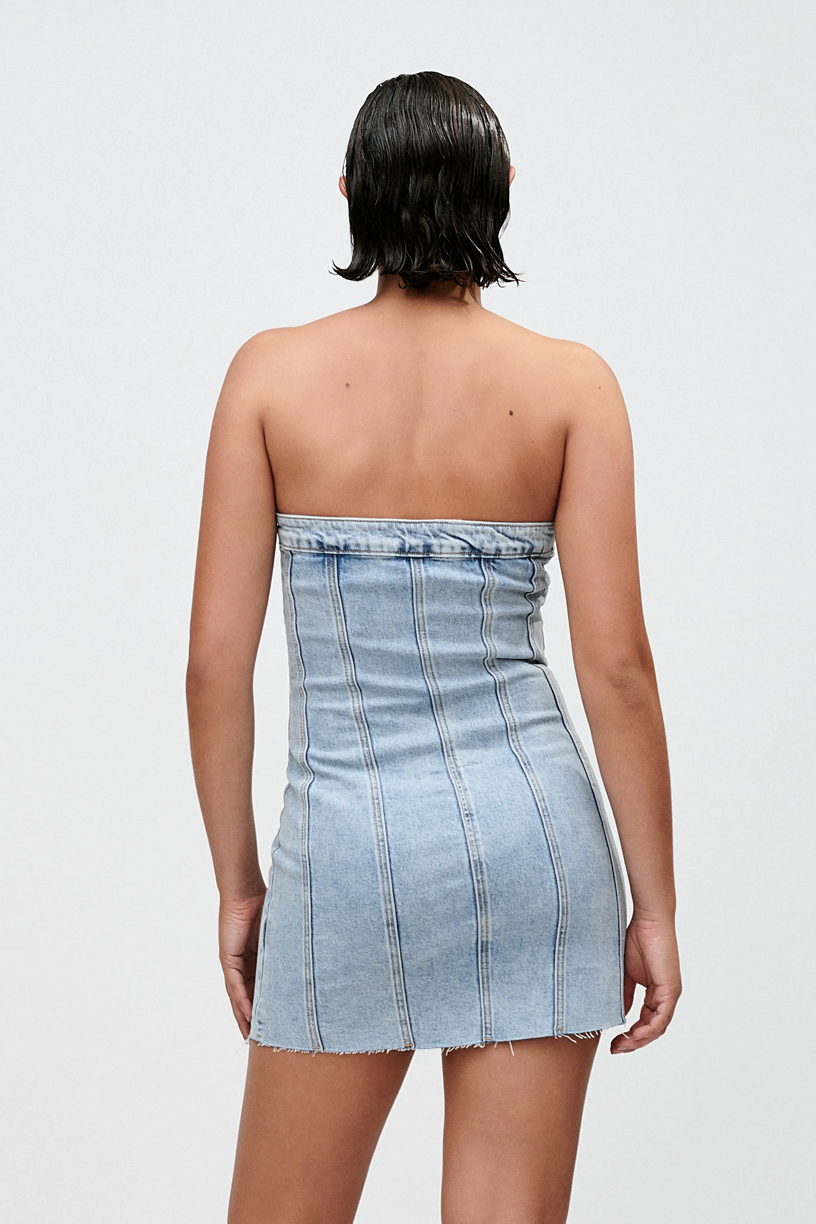 Tiani Buttoned Denim Mini Dress - Light Blue sold by Meshki product image thumbnail 5