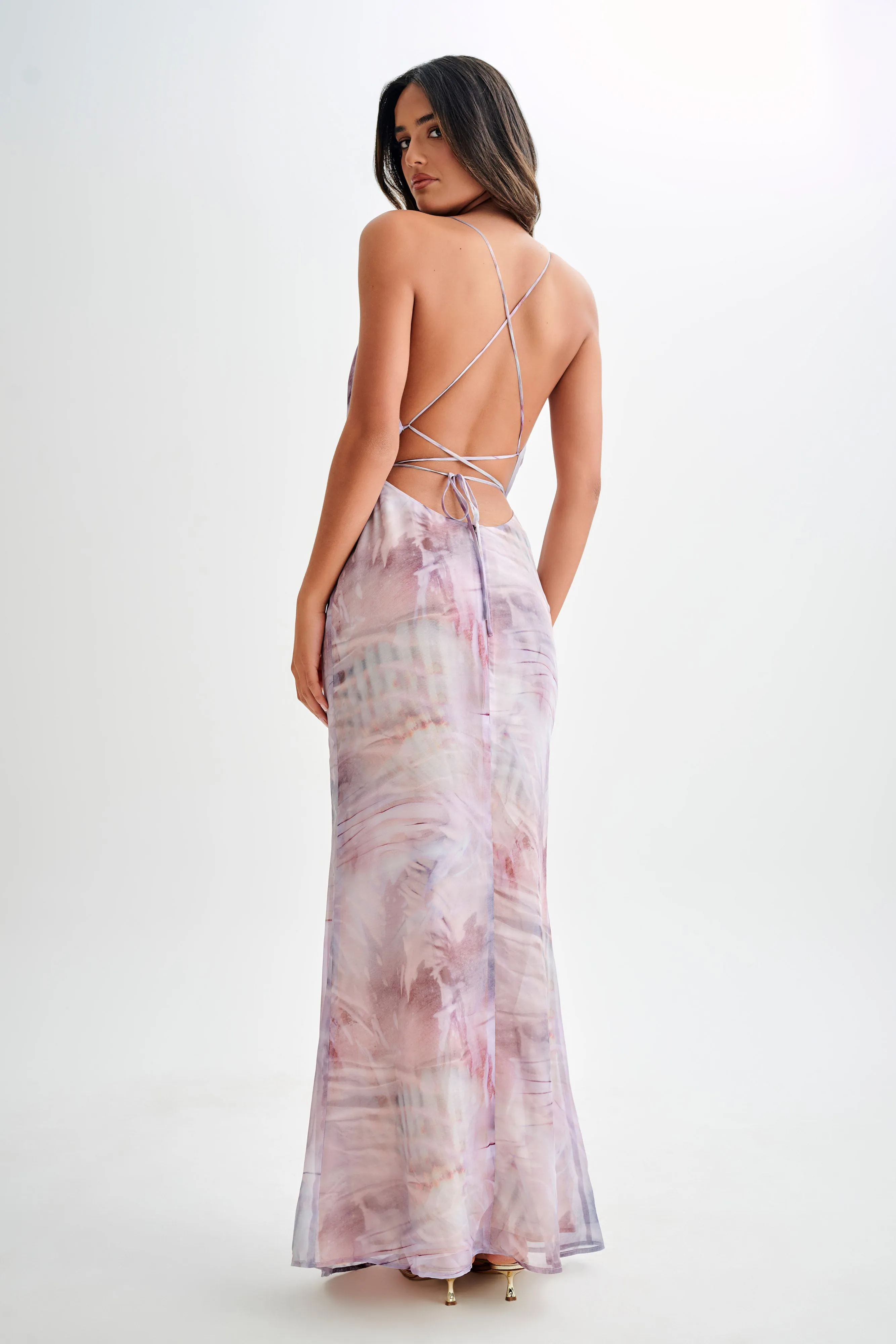Attina Cowl Chiffon Maxi Dress - Mermaid Shell Print sold by Meshki product image thumbnail 2