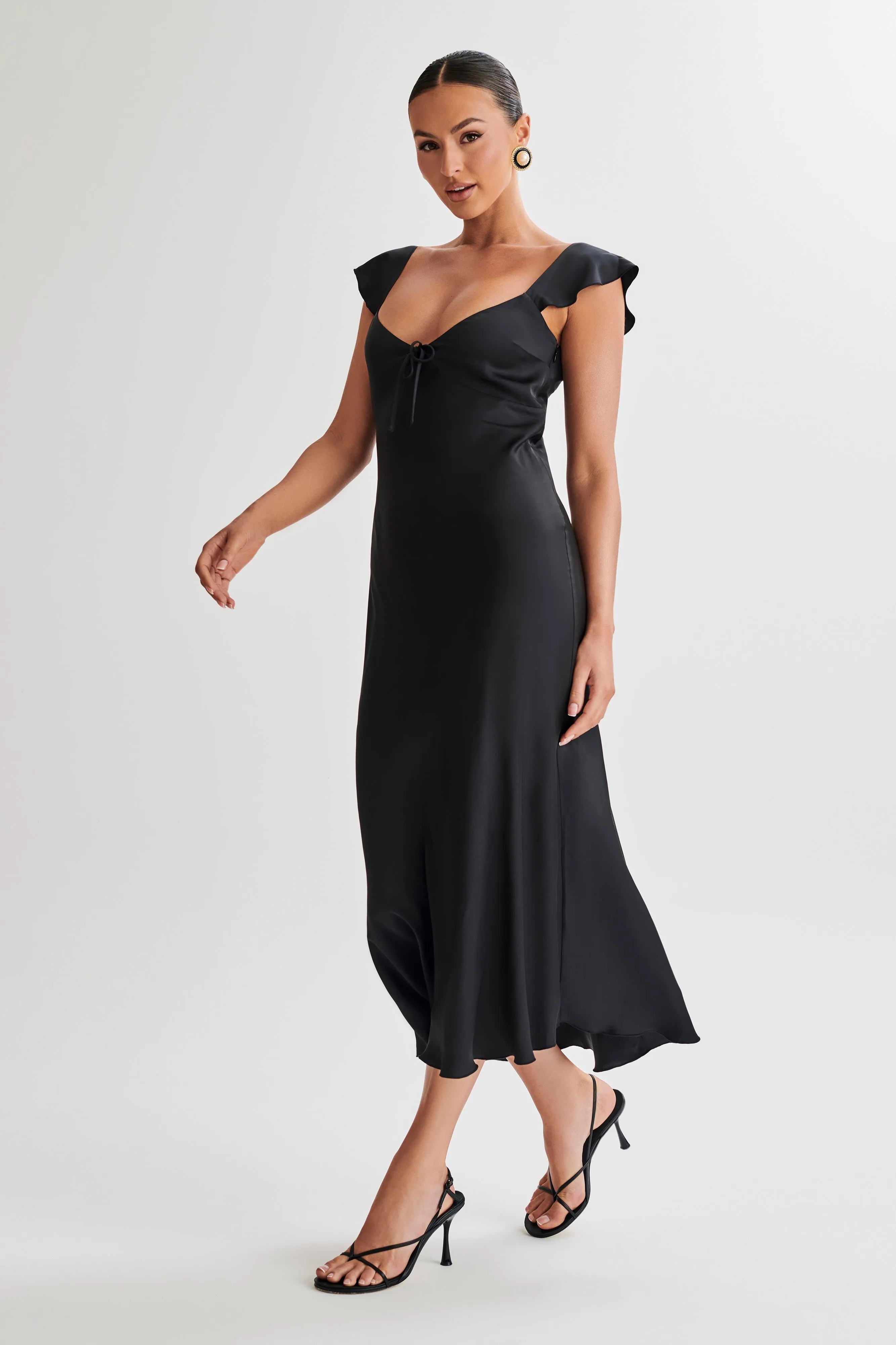 Chantal Short Sleeve Satin Midi Dress - Black sold by Meshki product image thumbnail 3
