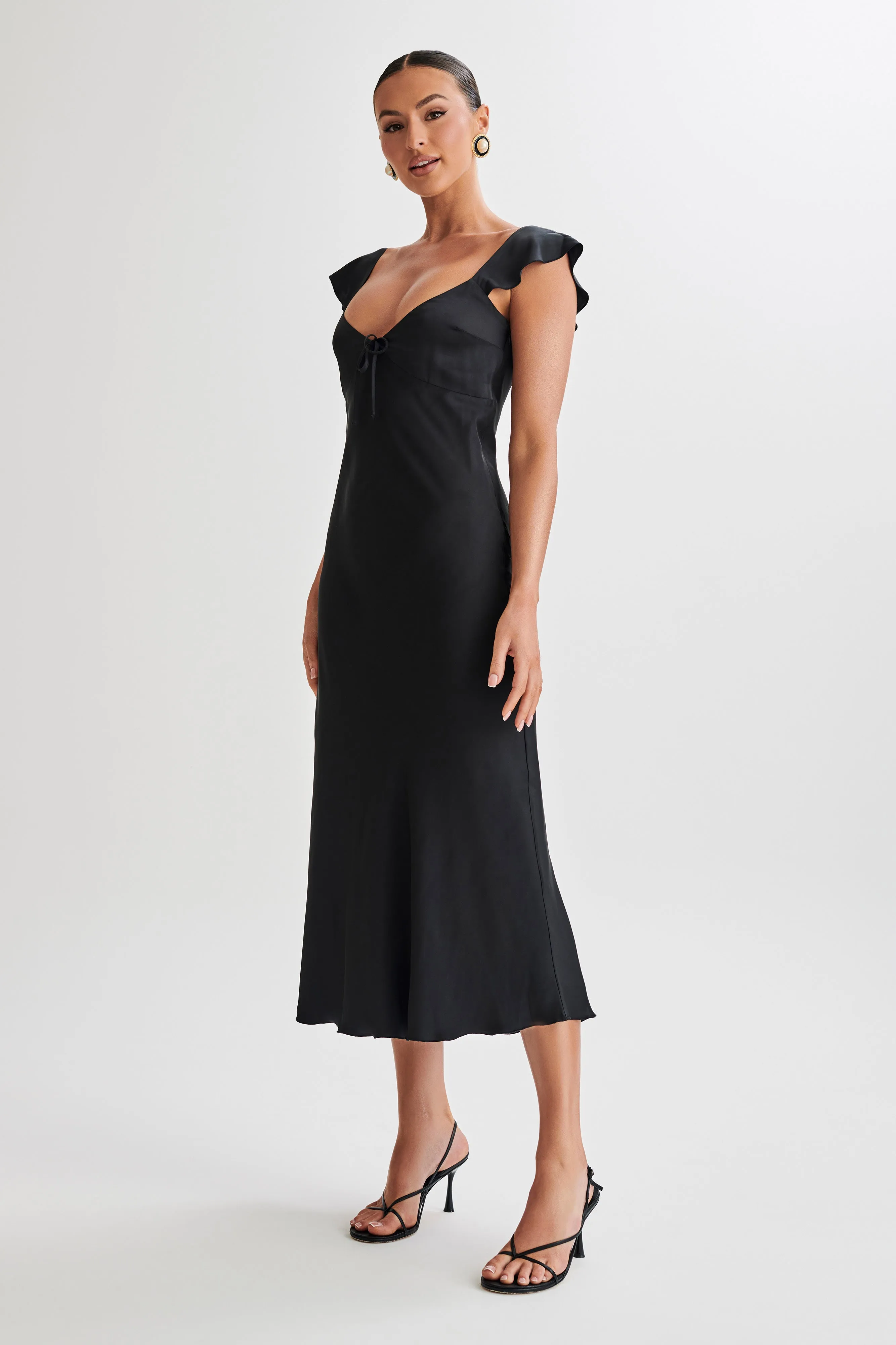 Chantal Short Sleeve Satin Midi Dress - Black sold by Meshki product image thumbnail 4