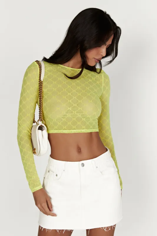 Letitia Mesh Monogram Crop Top - Fresh Green sold by Meshki