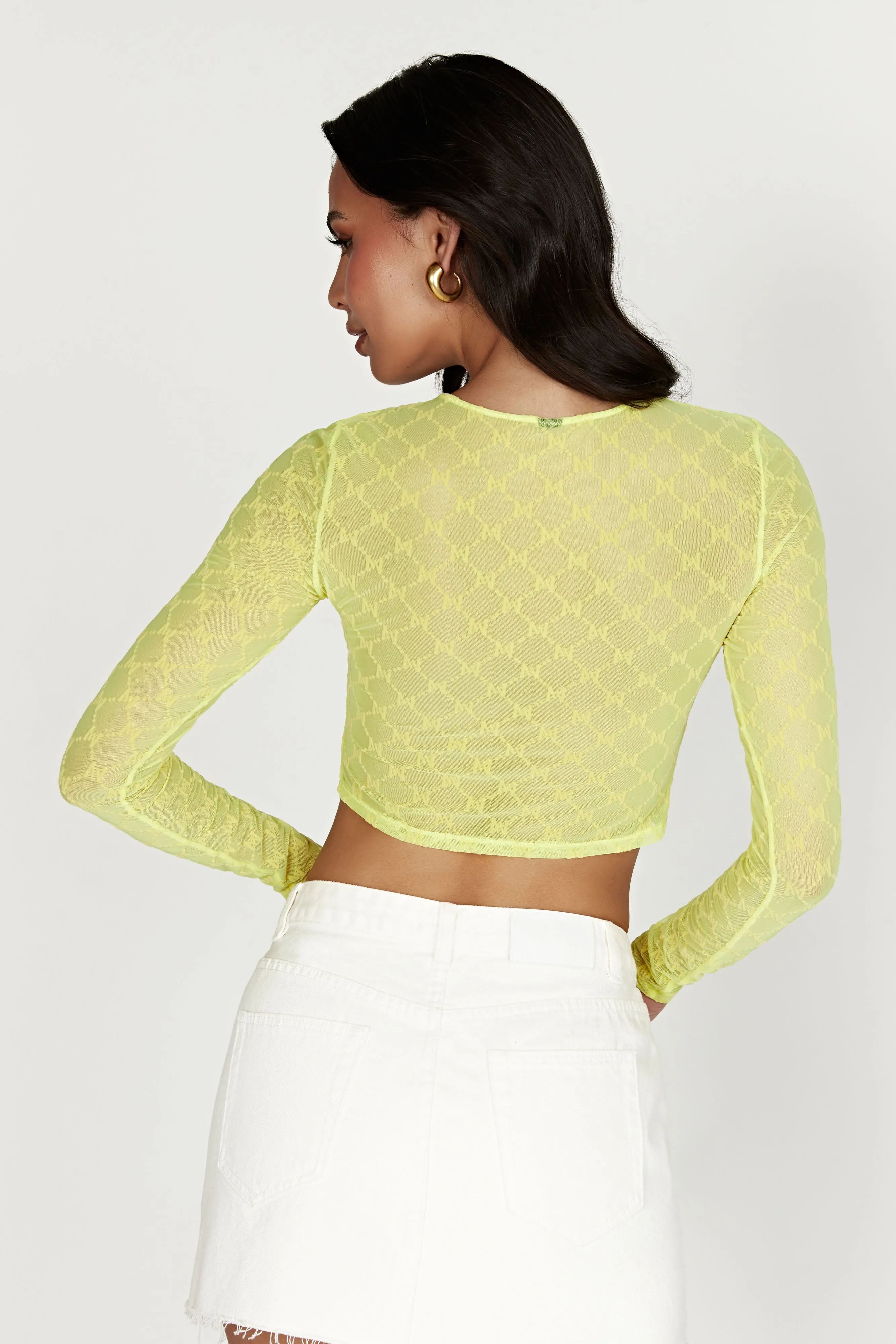 Letitia Mesh Monogram Crop Top - Fresh Green sold by Meshki product image thumbnail 2