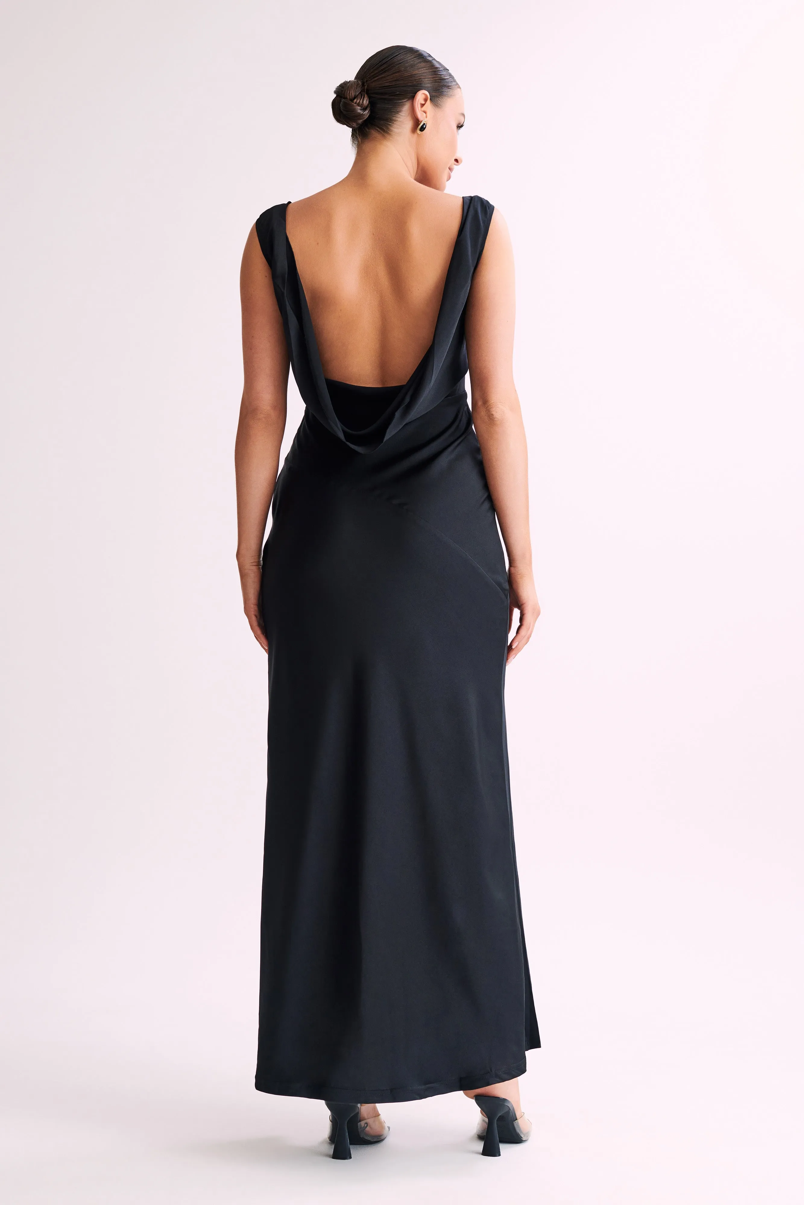 Nadia Maxi Satin Dress With Back Cowl - Black sold by Meshki product image thumbnail 4