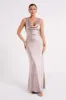 Angelique Satin Cowl Back Maxi Dress - Taupe sold by Meshki