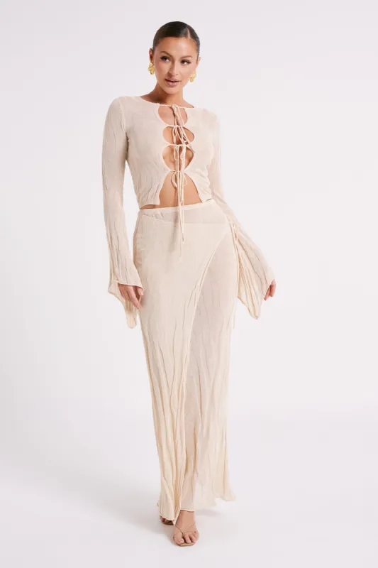 Akari Knit Maxi Skirt - Ivory sold by Meshki