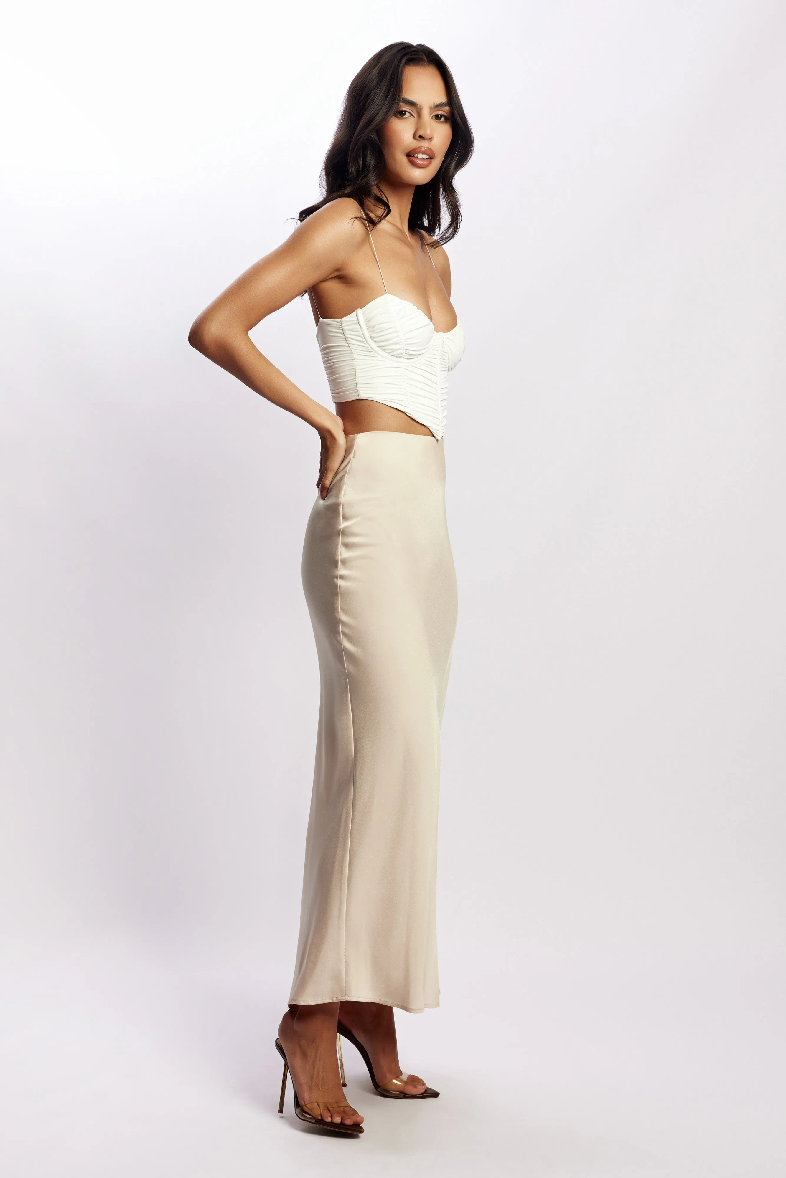 Missy Maxi Satin Skirt - Champagne sold by Meshki product image thumbnail 4