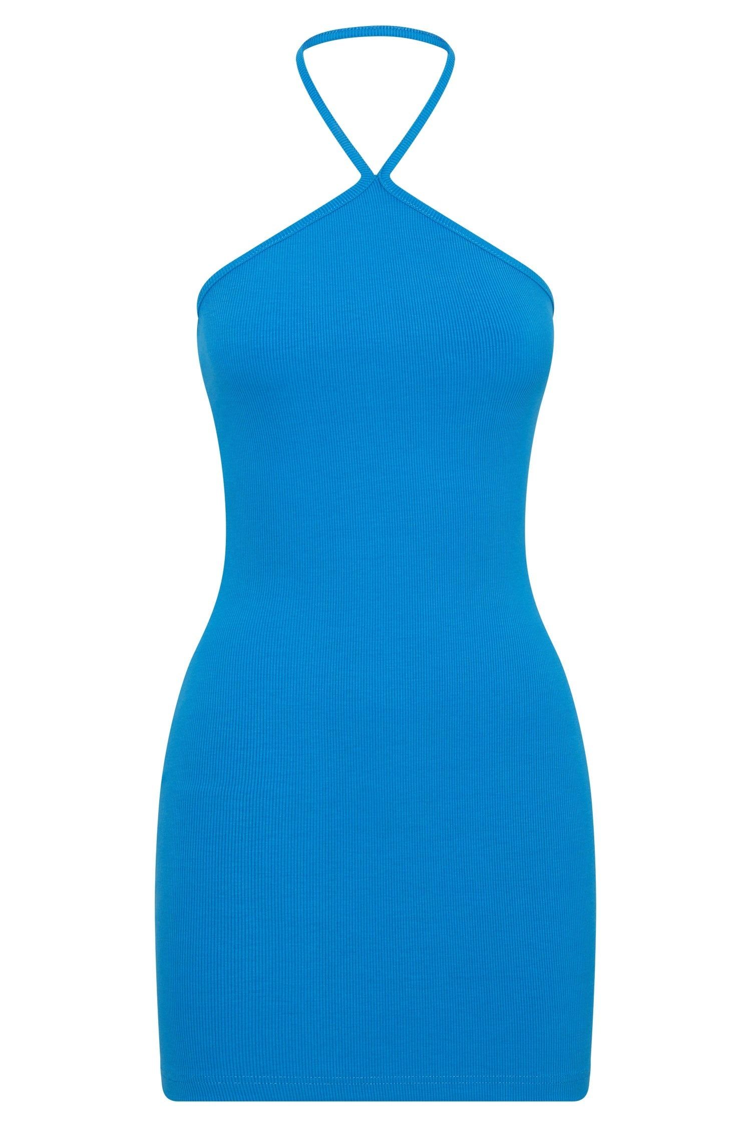 Margot Halter Neck Ribbed Mini Dress - Cyan Blue sold by Meshki product image thumbnail 9
