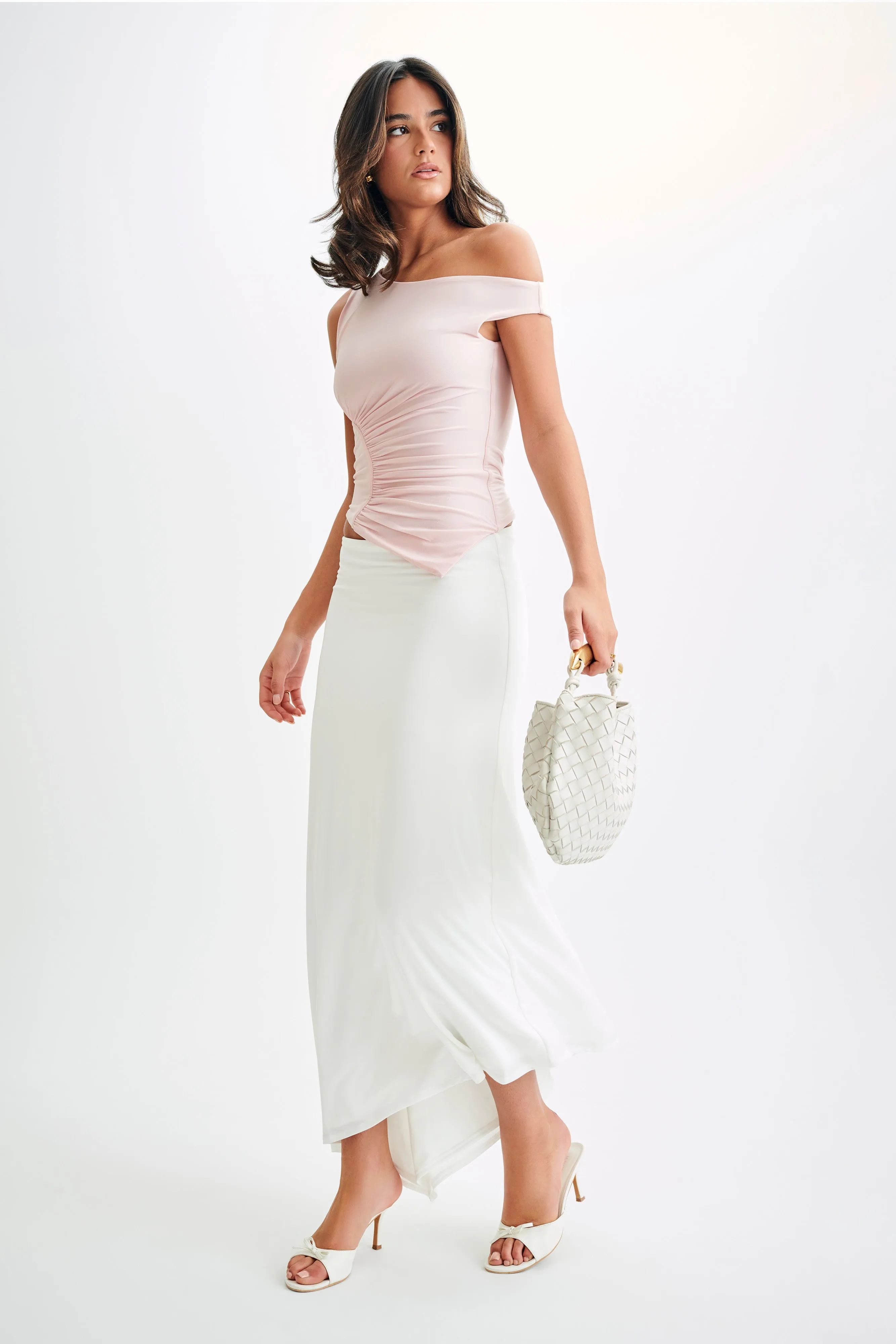 Irving Off Shoulder Slinky Top - Powder Pink sold by Meshki product image thumbnail 5