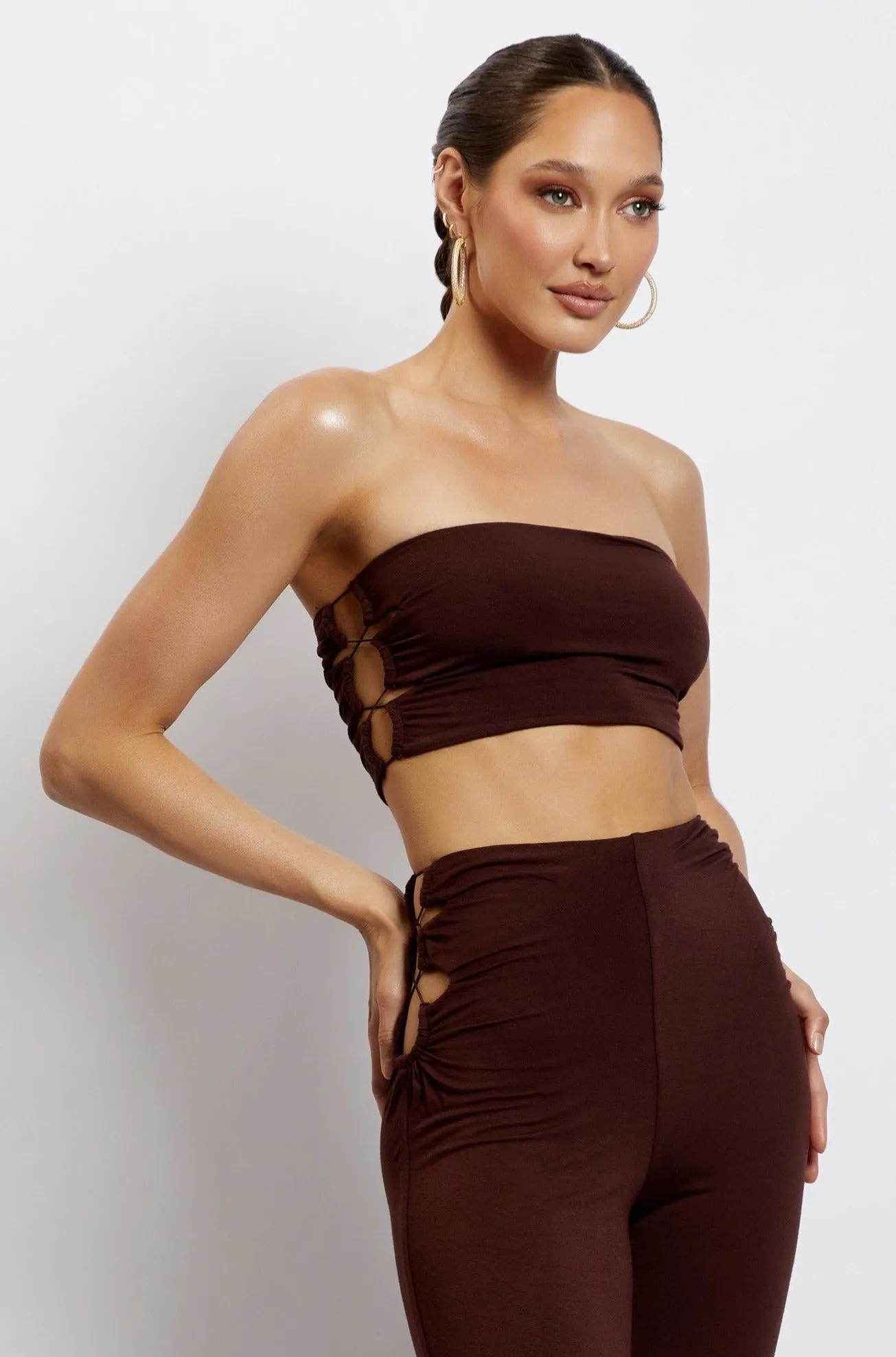 Eleanor Tie Up Side Bandeau - Chocolate sold by Meshki product image thumbnail 4