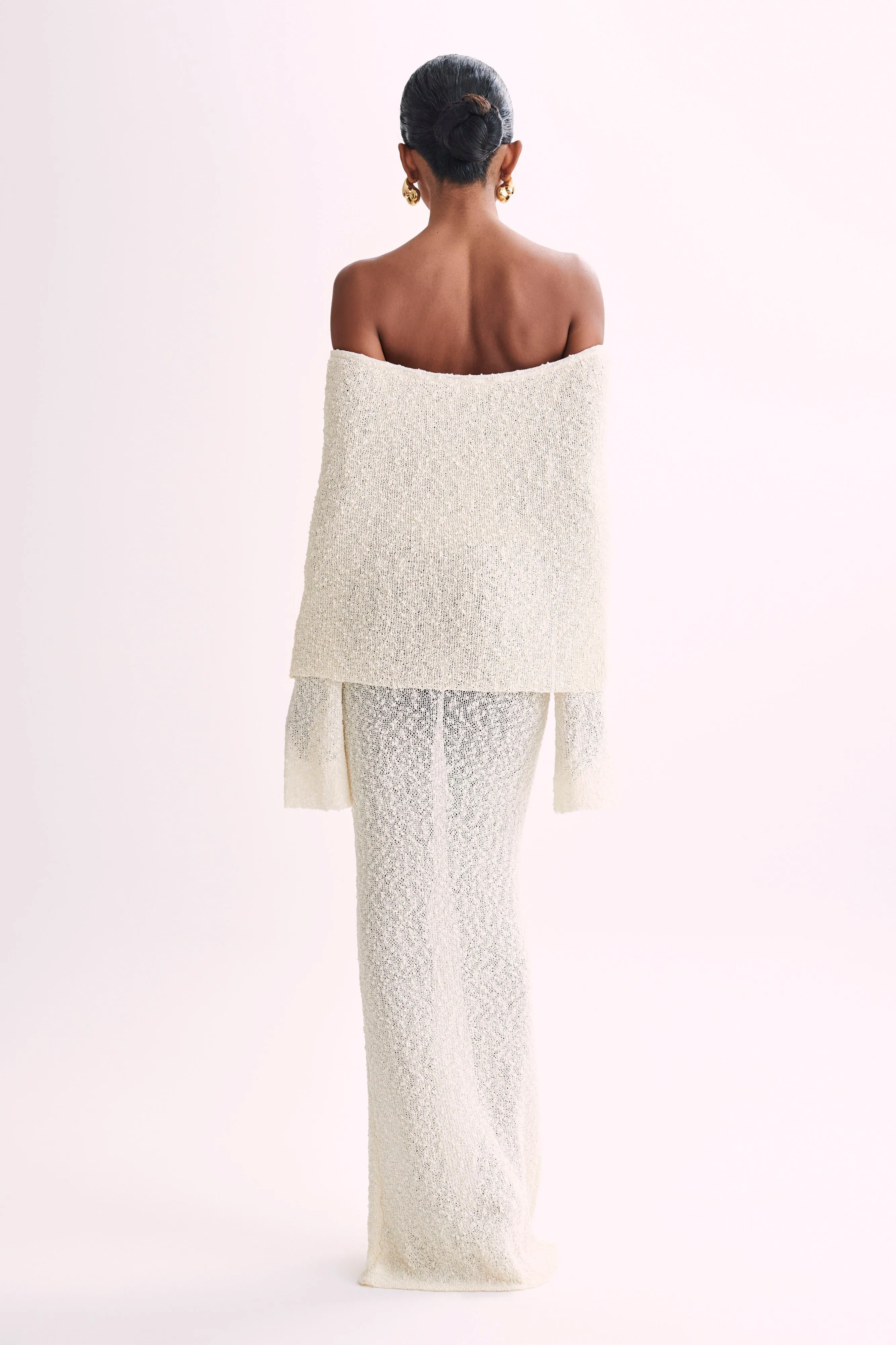 Marisol Off Shoulder Boucle Maxi Dress - Ivory sold by Meshki product image thumbnail 5