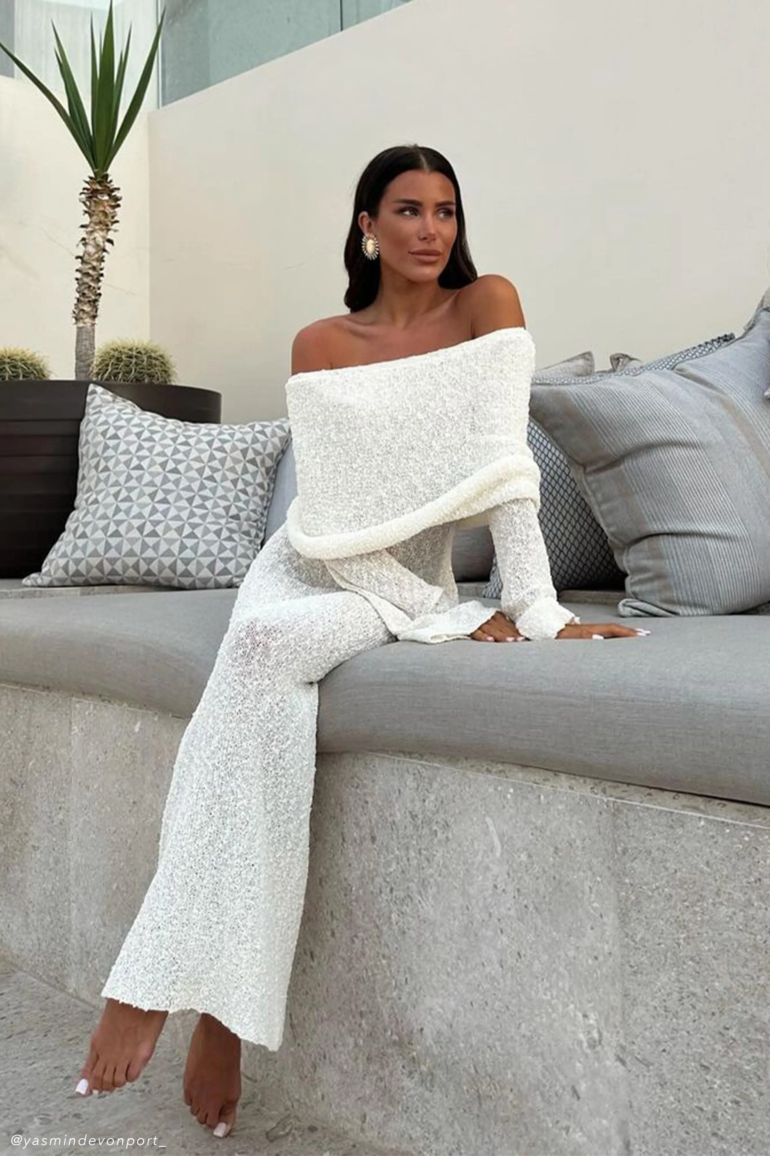 Marisol Off Shoulder Boucle Maxi Dress - Ivory sold by Meshki product image thumbnail 2
