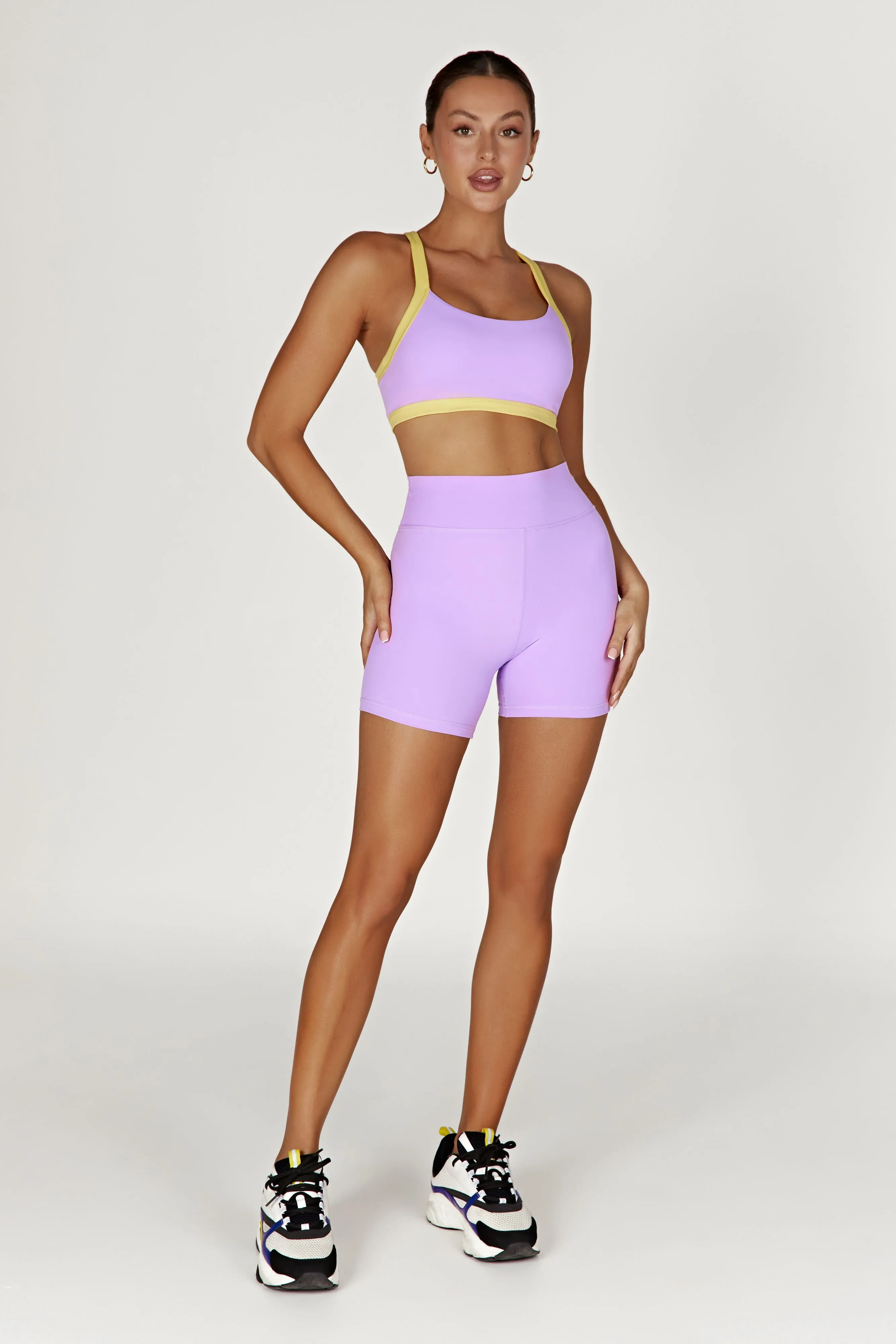 Becca Two Tone Cropped Sports Bra - Lilac/Yellow sold by Meshki product image thumbnail 4