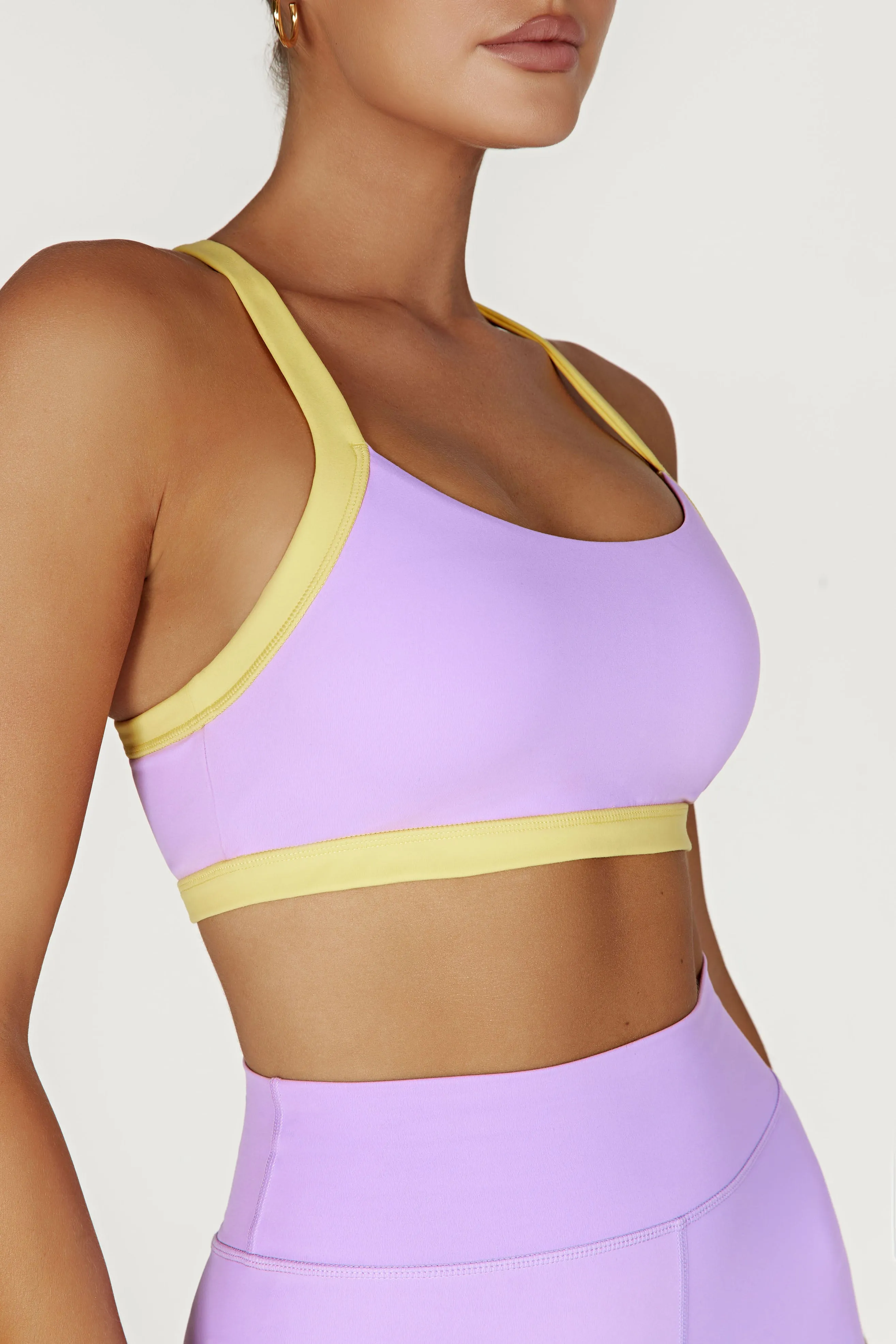 Becca Two Tone Cropped Sports Bra - Lilac/Yellow sold by Meshki product image thumbnail 2
