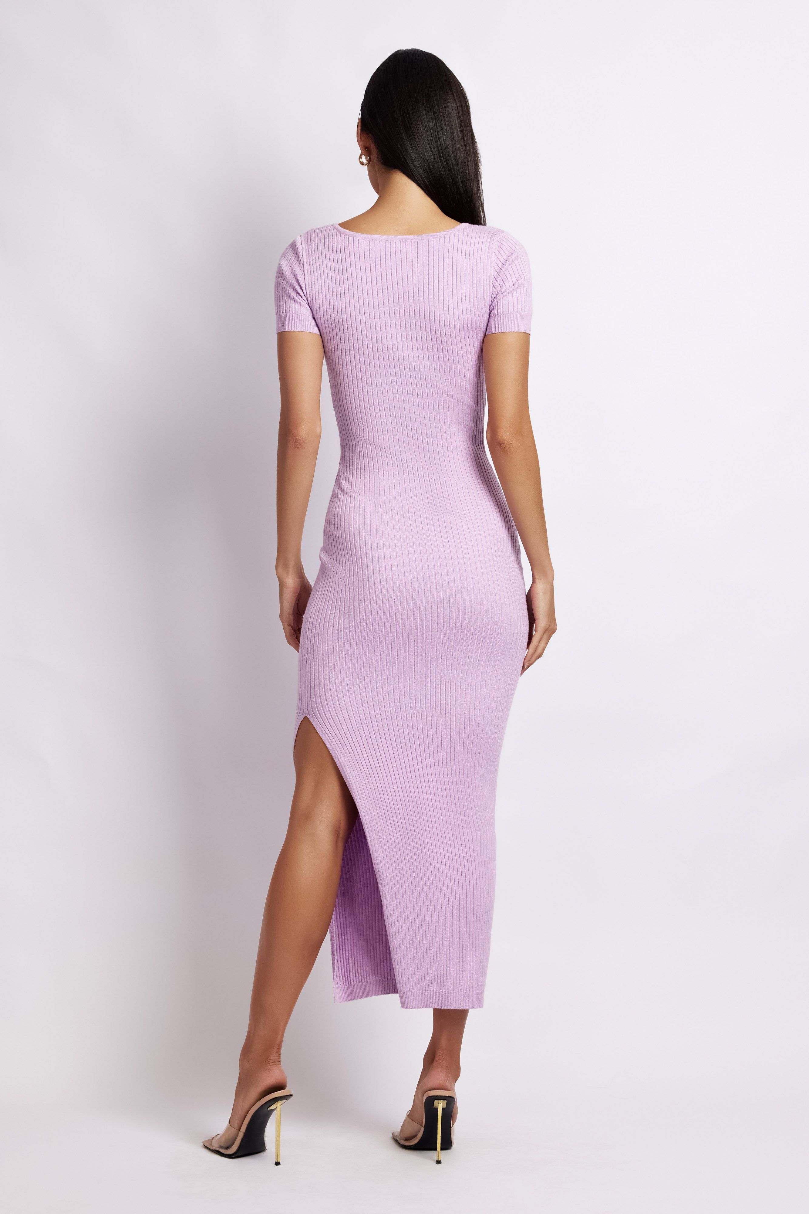 Nina Short Sleeve Knit Midi Dress - Lilac sold by Meshki product image thumbnail 2