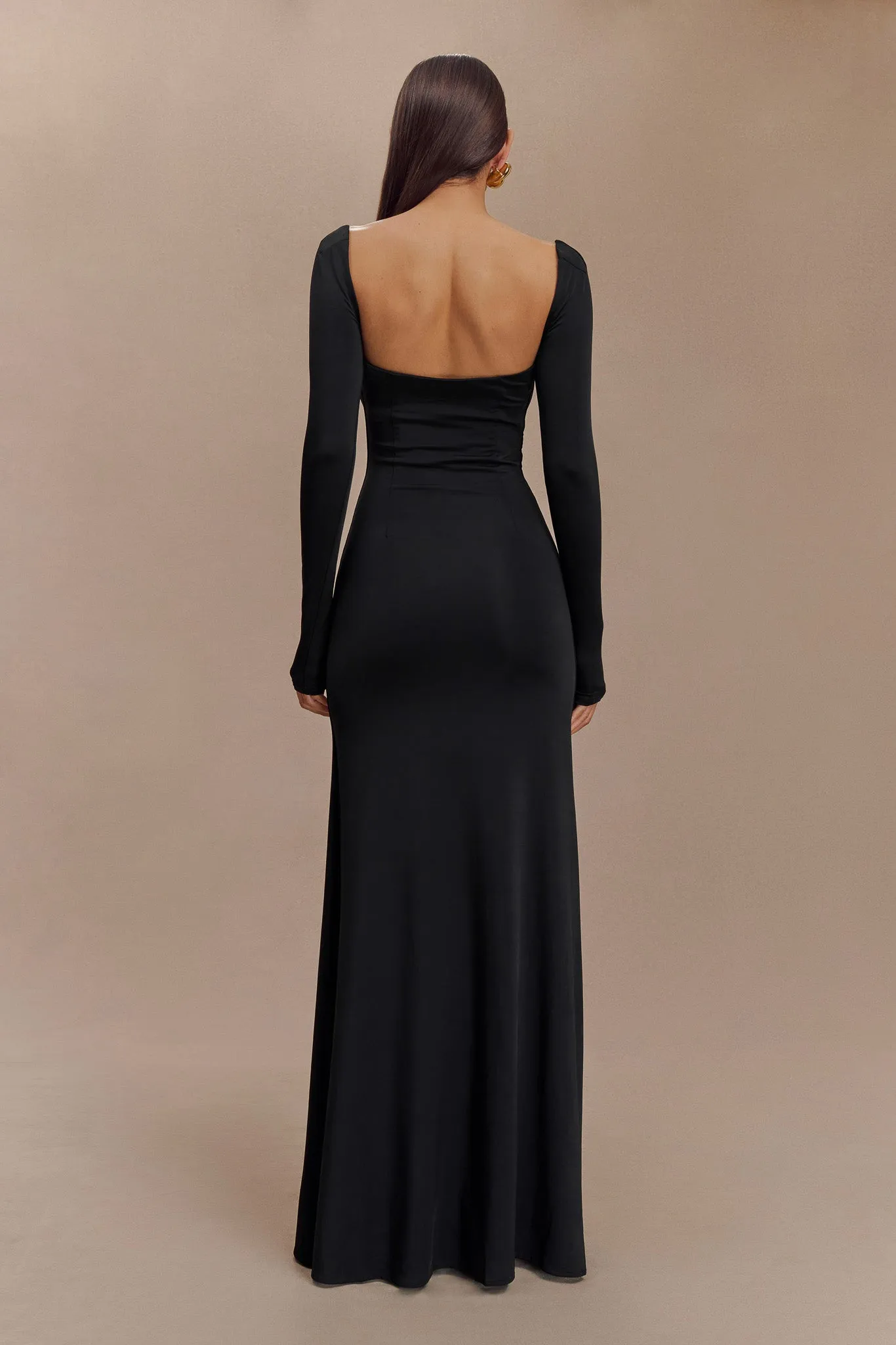 Desirie Slinky Long Sleeve Maxi Dress With Split - Black sold by Meshki product image thumbnail 2
