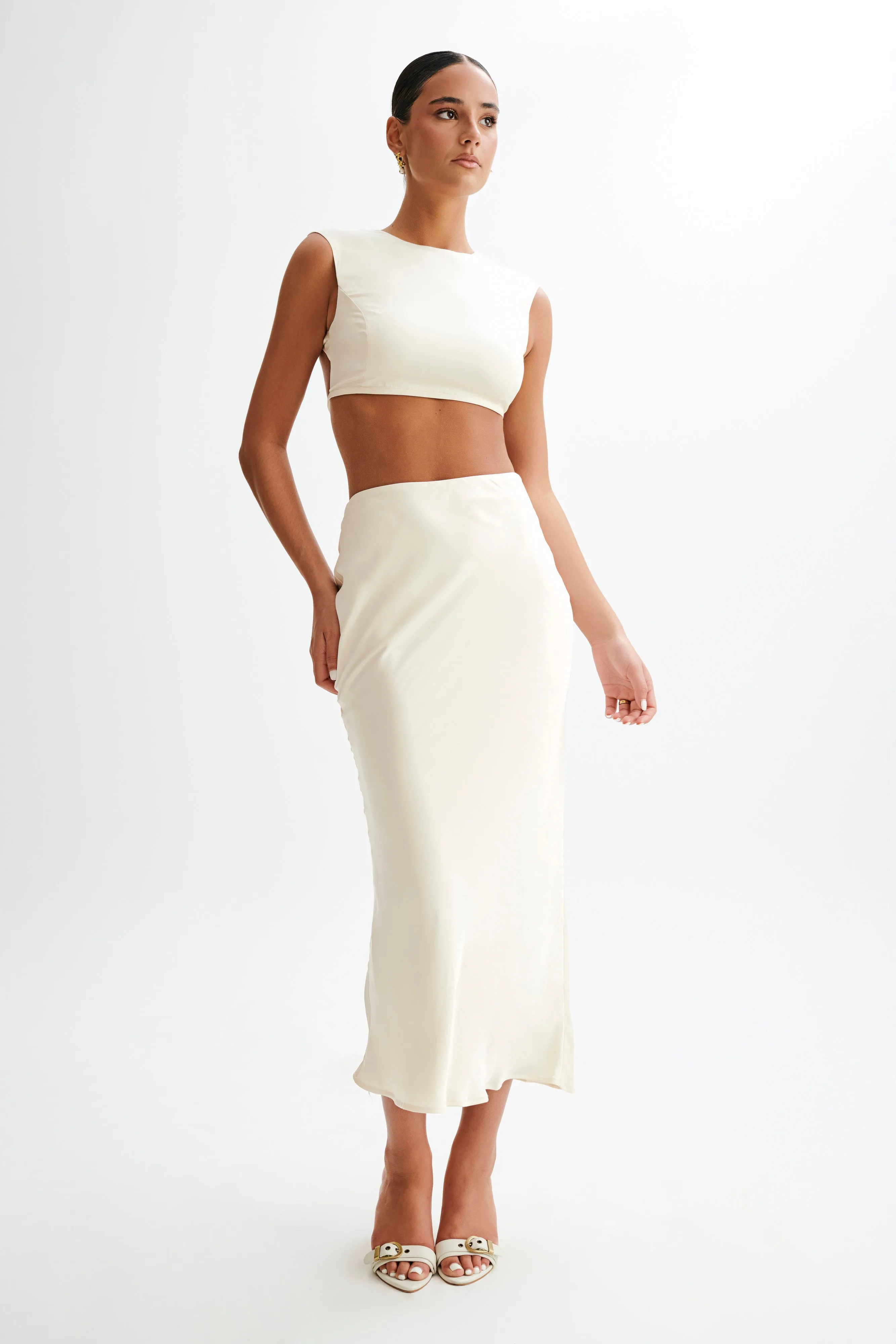 Viviana Satin Maxi Skirt - Ivory sold by Meshki