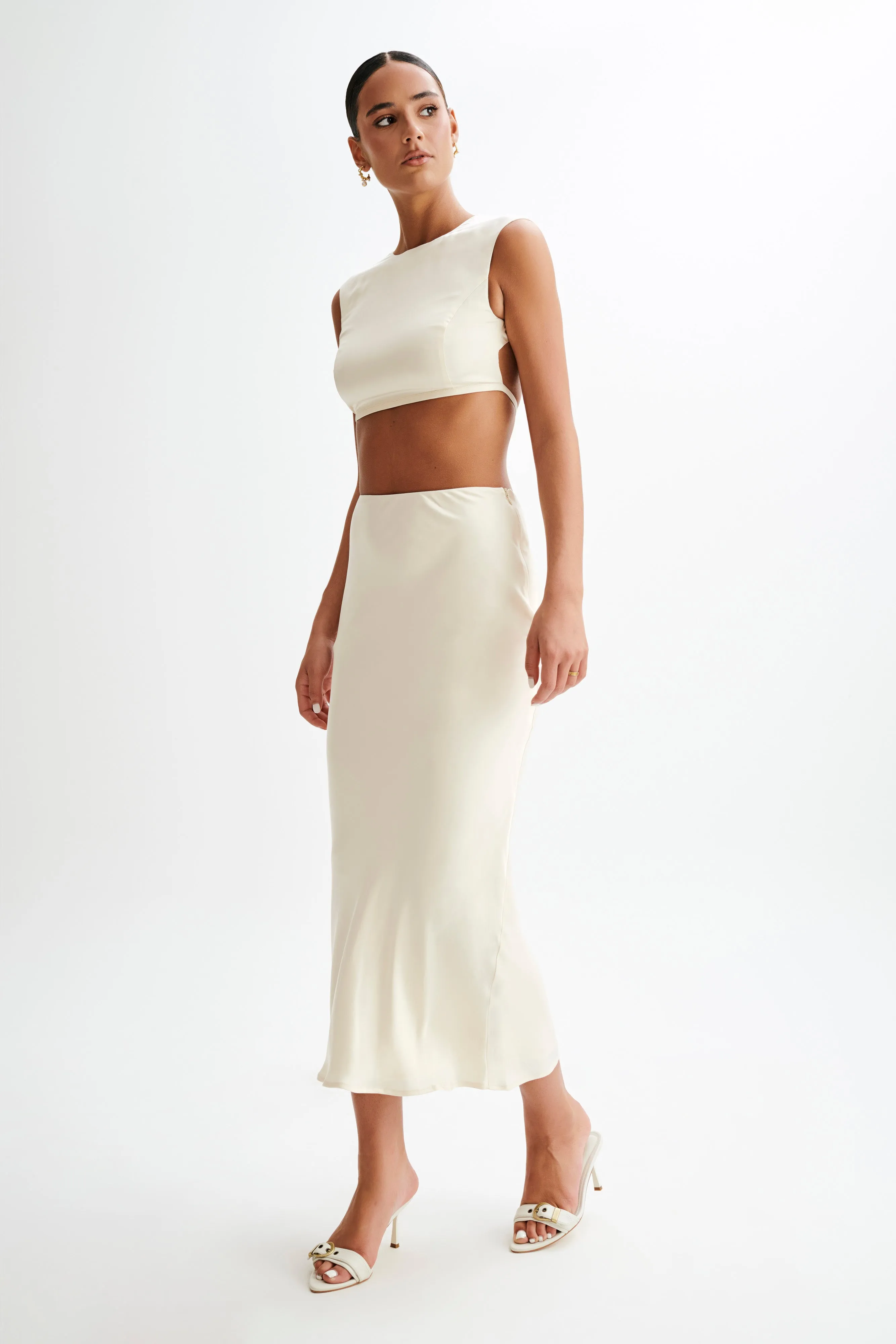 Viviana Satin Maxi Skirt - Ivory sold by Meshki product image thumbnail 3