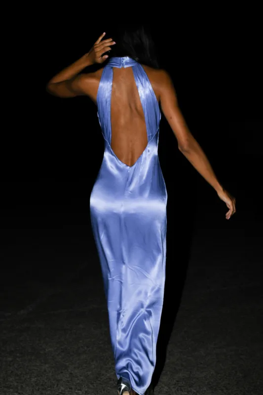 Claire Satin Drape Back Maxi Dress - Lavender sold by Meshki