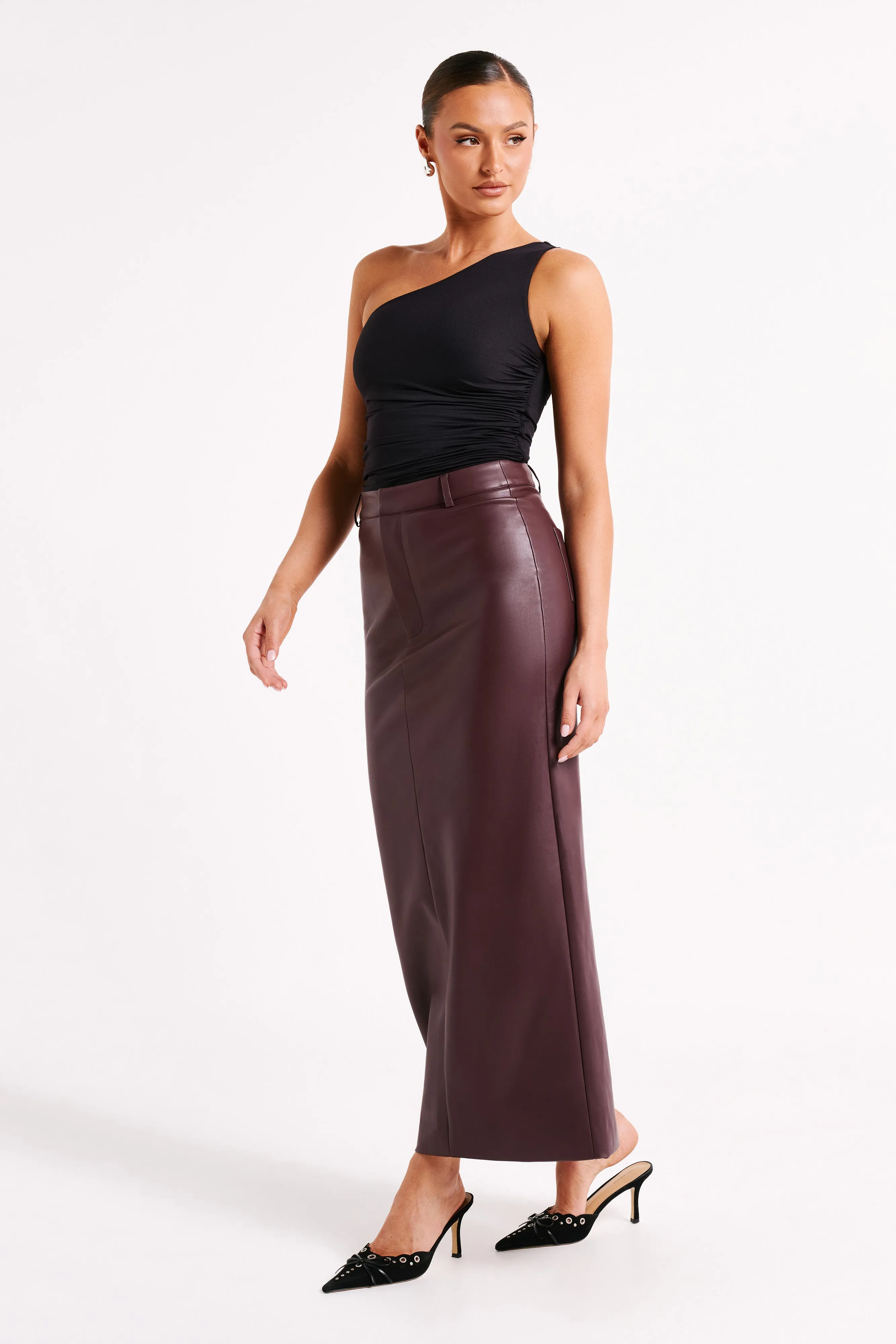 Lottie Faux Leather Maxi Skirt - Plum sold by Meshki product image thumbnail 5