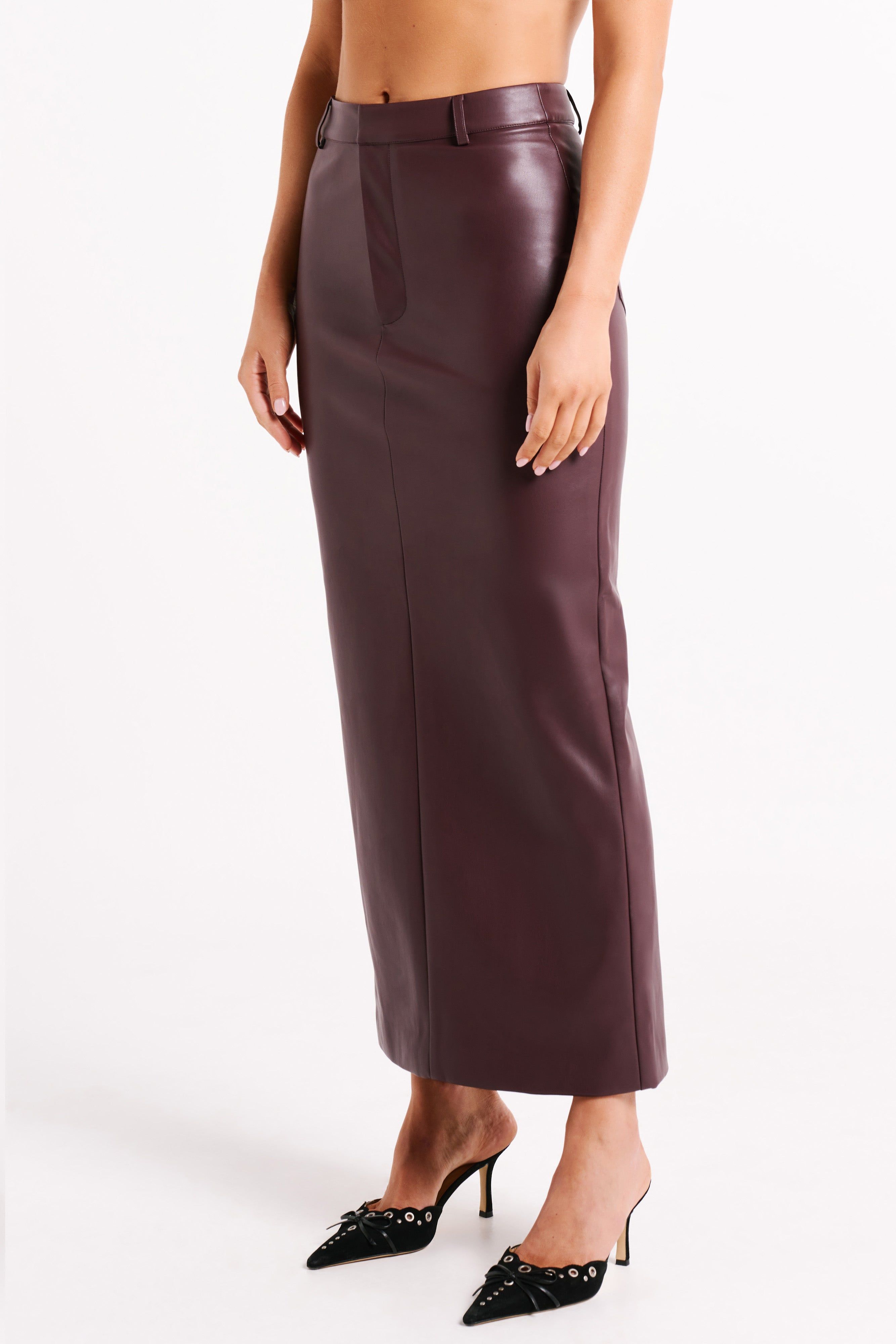 Lottie Faux Leather Maxi Skirt - Plum sold by Meshki product image thumbnail 9