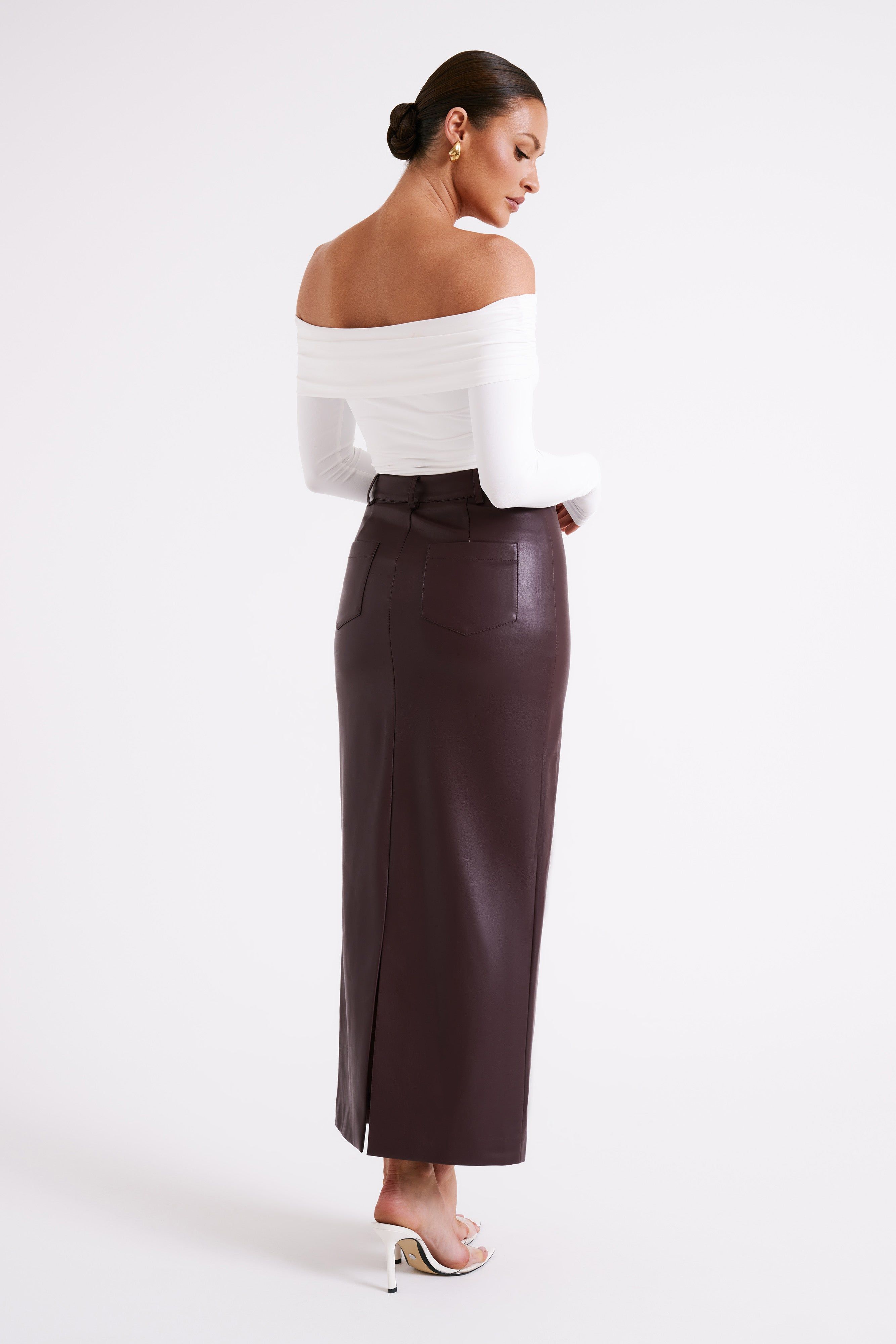 Lottie Faux Leather Maxi Skirt - Plum sold by Meshki product image thumbnail 6