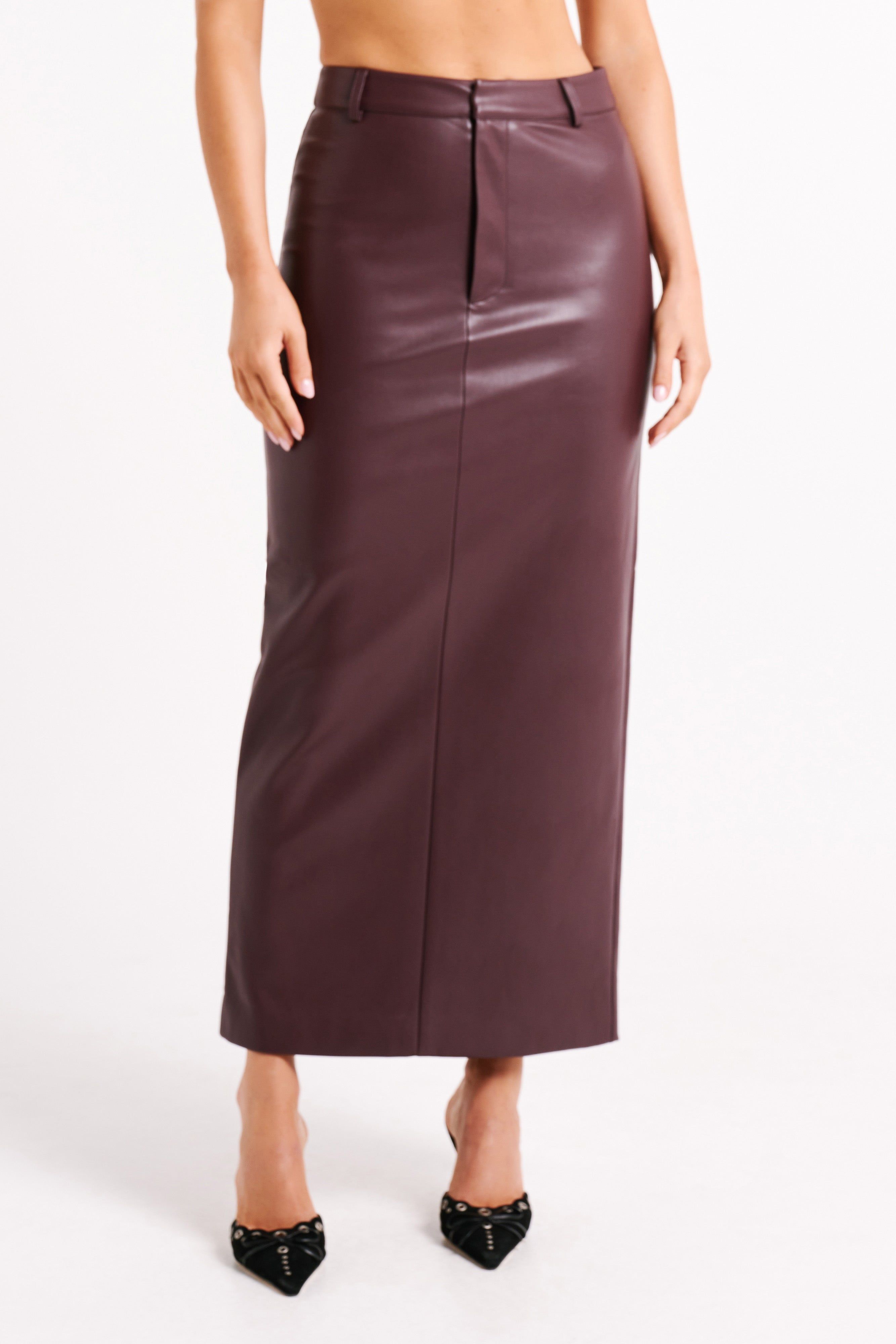 Lottie Faux Leather Maxi Skirt - Plum sold by Meshki