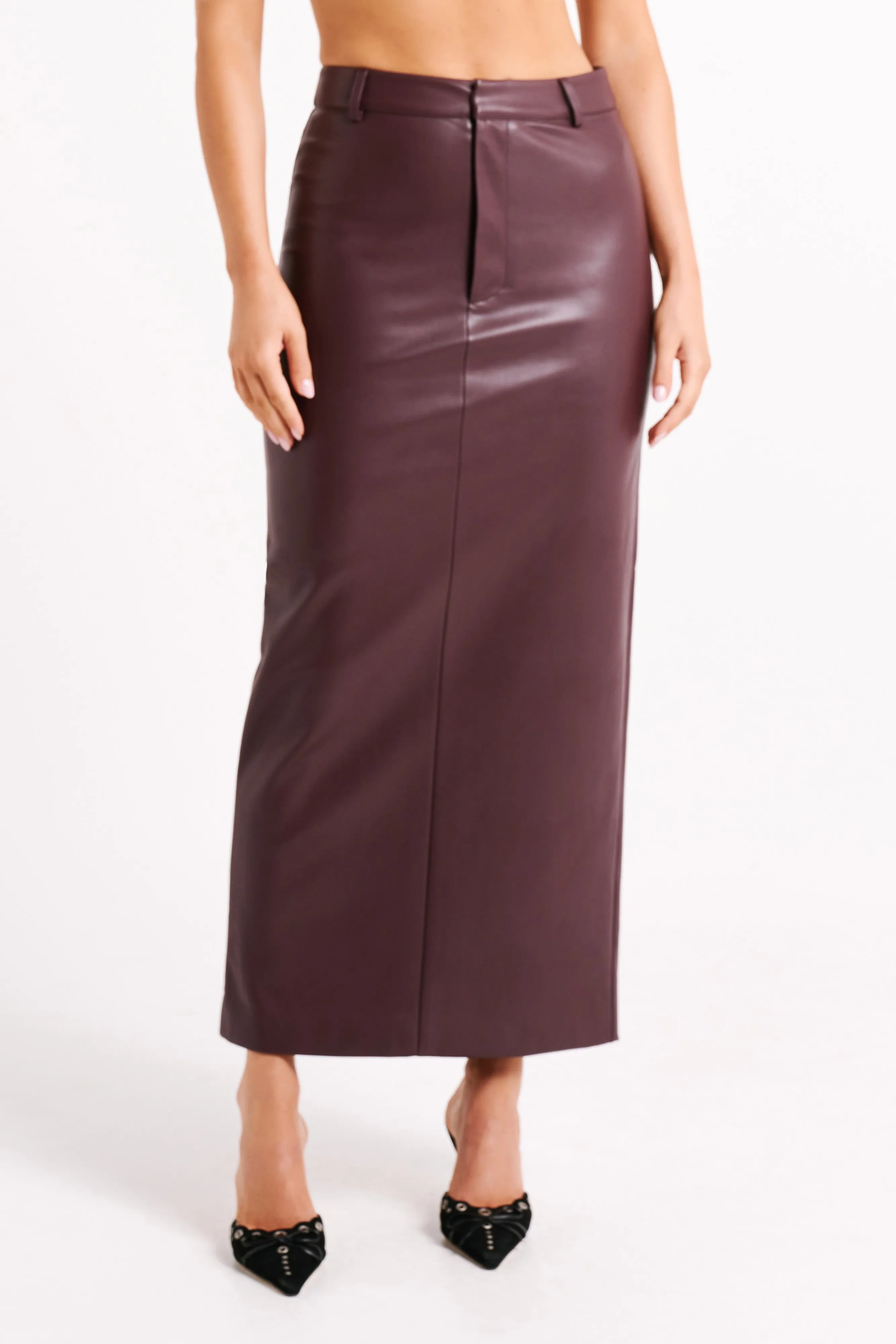 Lottie Faux Leather Maxi Skirt - Plum sold by Meshki product image thumbnail 3