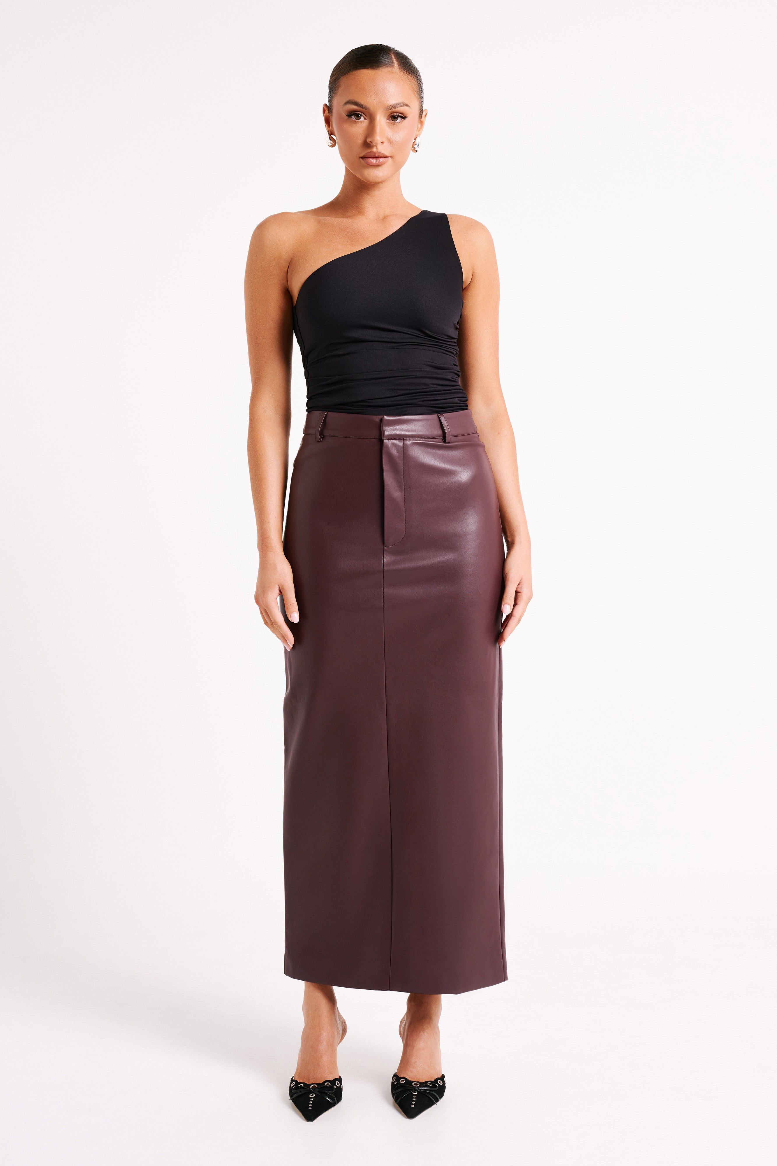 Lottie Faux Leather Maxi Skirt - Plum sold by Meshki product image thumbnail 7