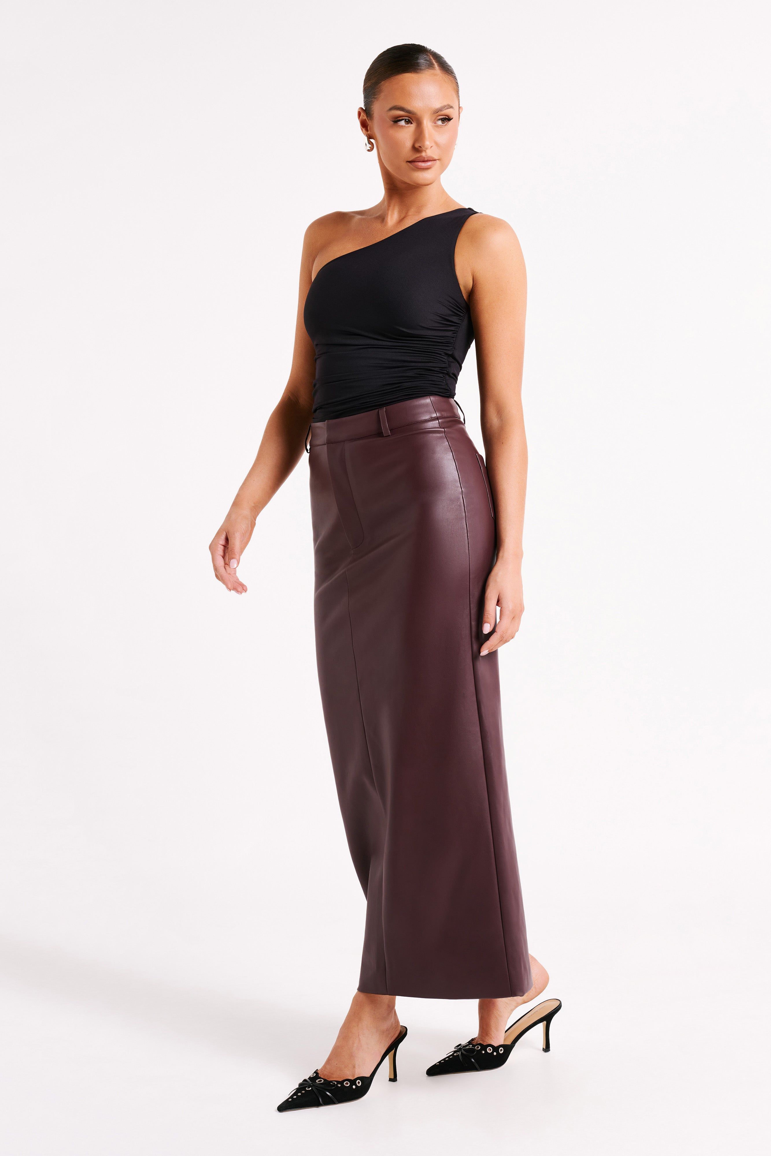 Lottie Faux Leather Maxi Skirt - Plum sold by Meshki product image thumbnail 4