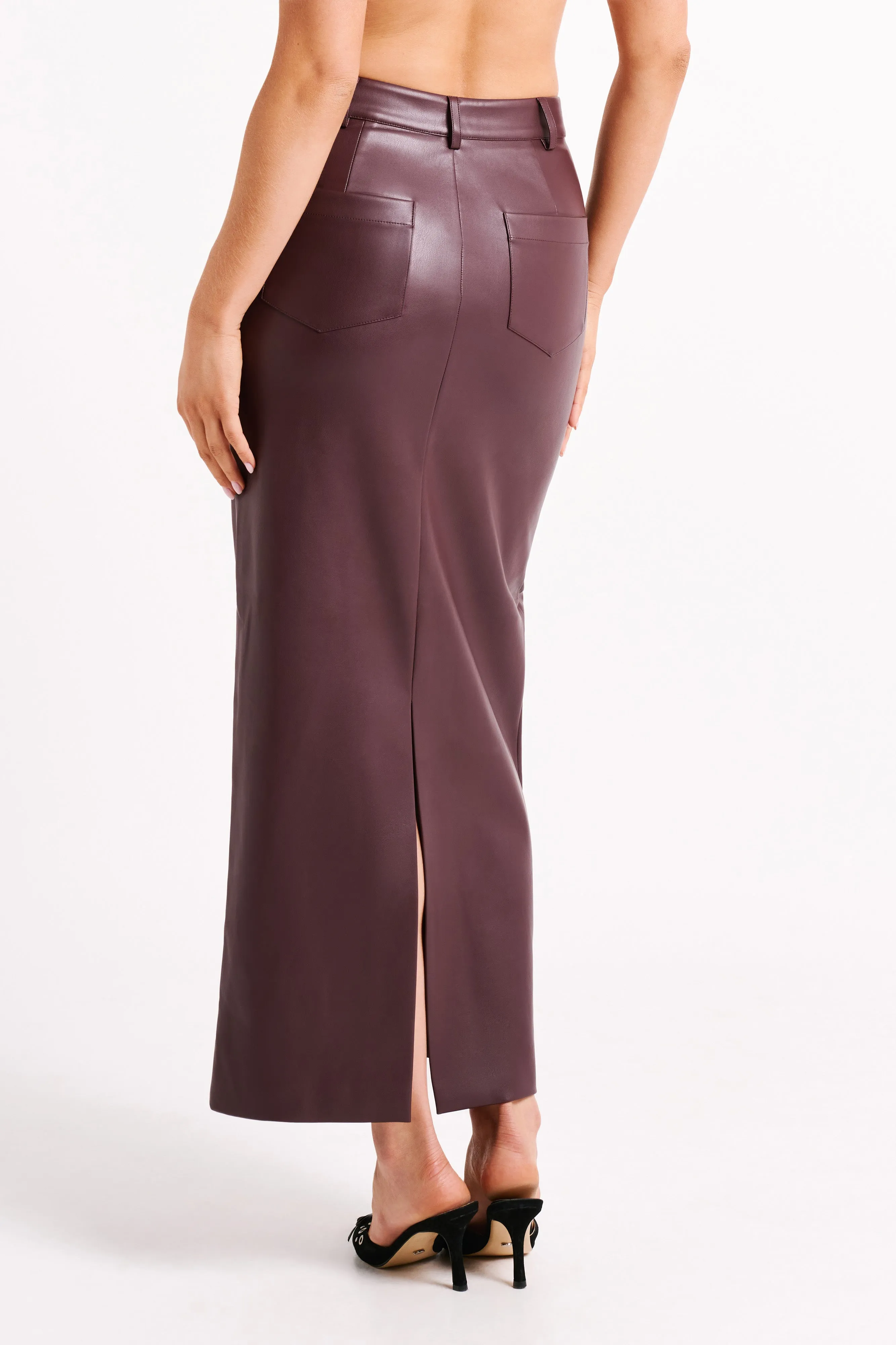 Lottie Faux Leather Maxi Skirt - Plum sold by Meshki product image thumbnail 4