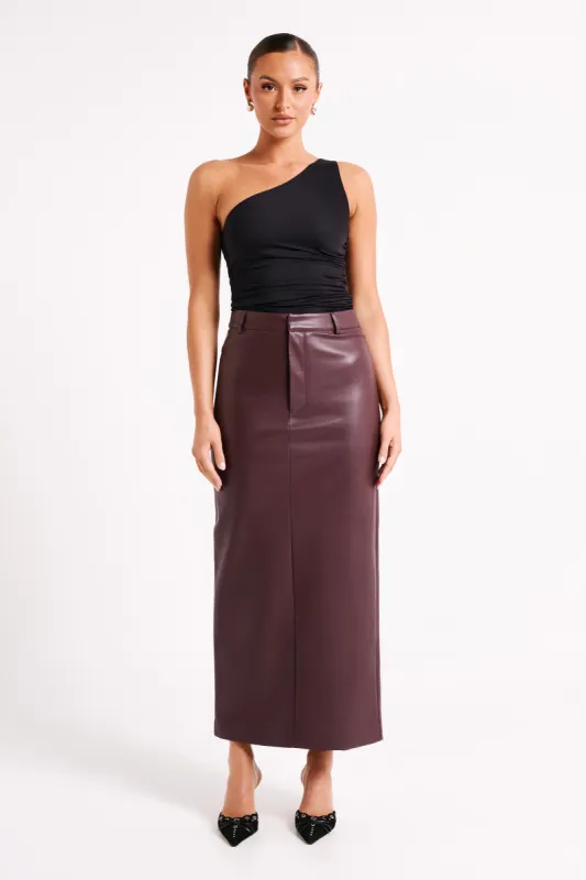 Lottie Faux Leather Maxi Skirt - Plum sold by Meshki