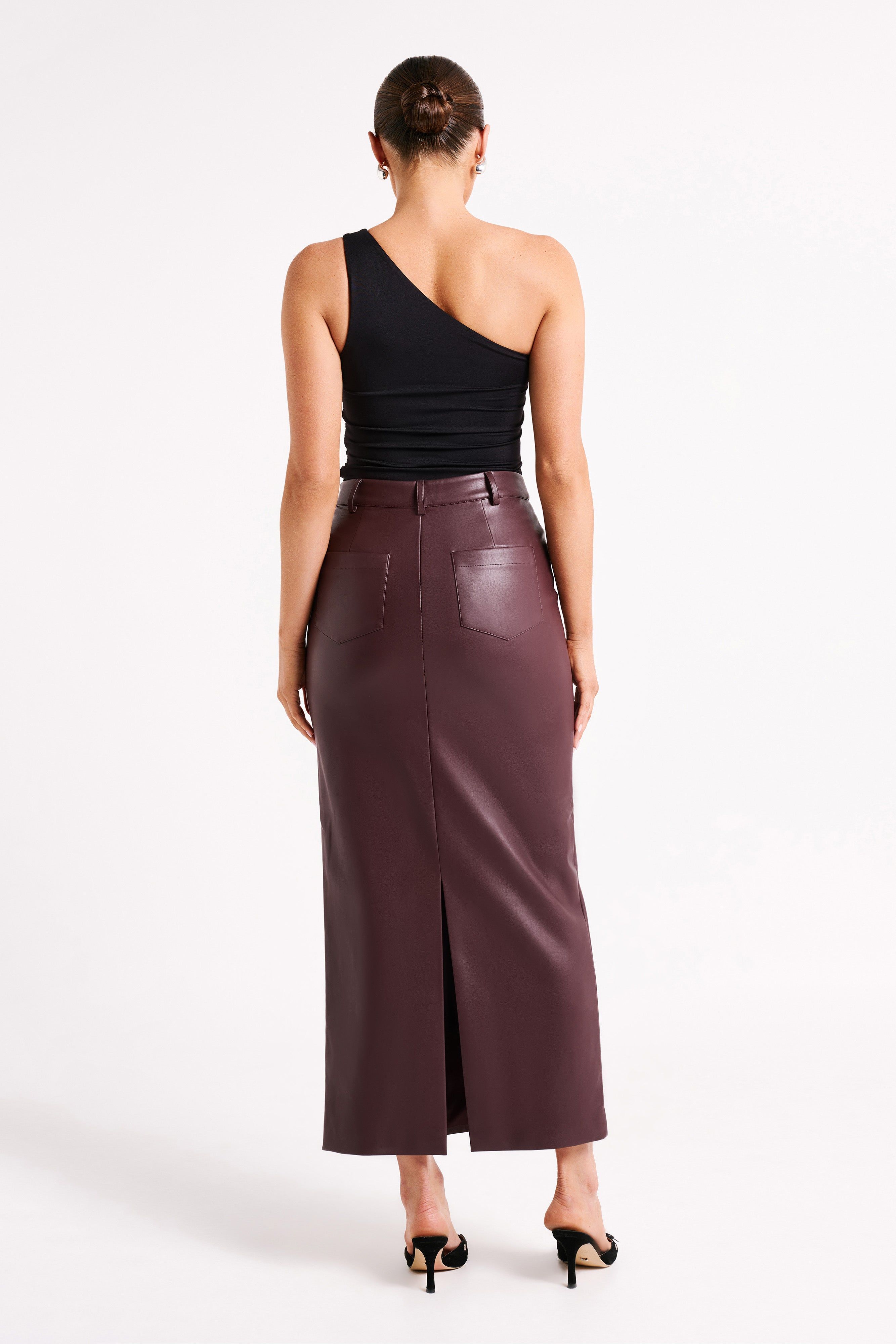 Lottie Faux Leather Maxi Skirt - Plum sold by Meshki product image thumbnail 8