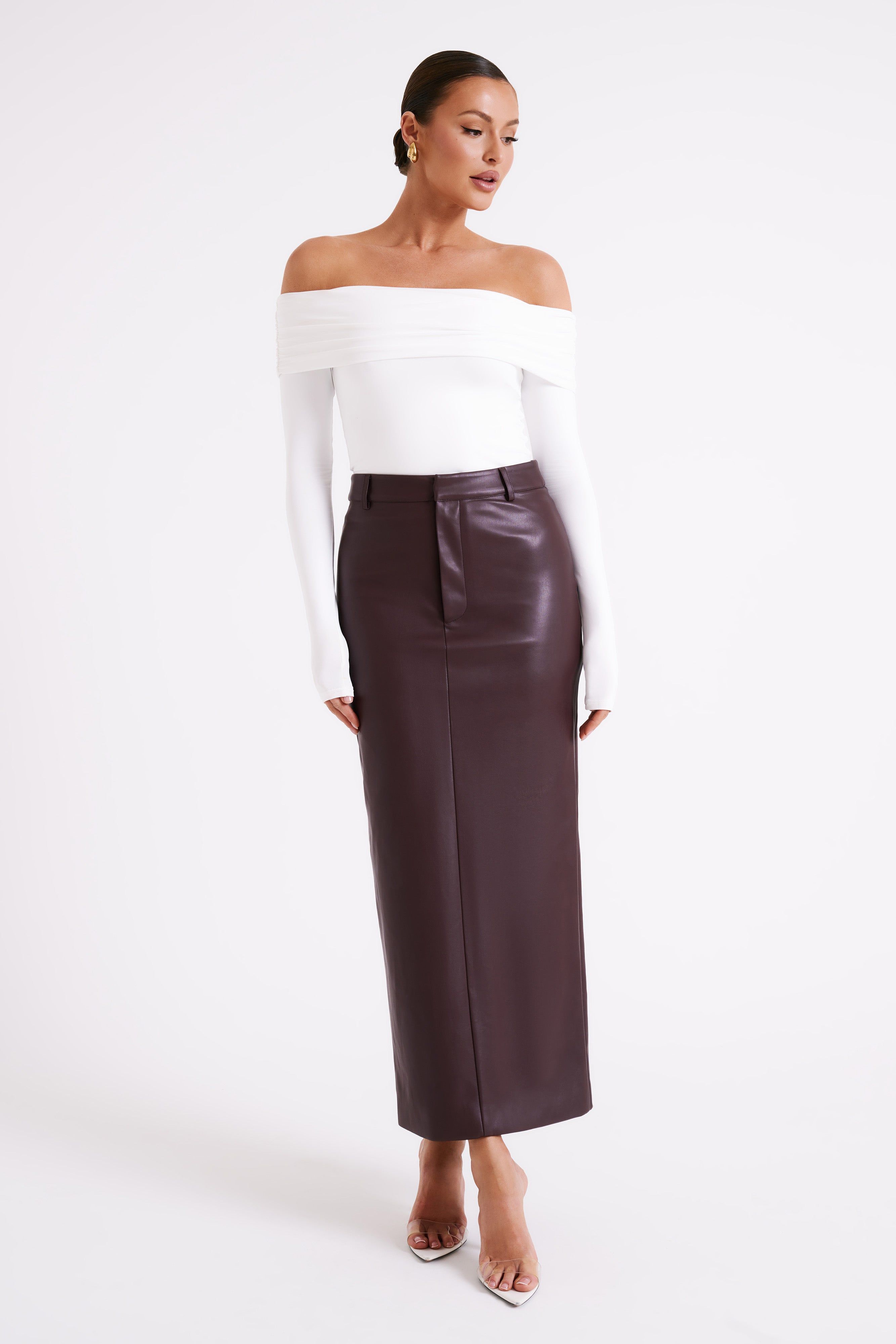 Lottie Faux Leather Maxi Skirt - Plum sold by Meshki product image thumbnail 5