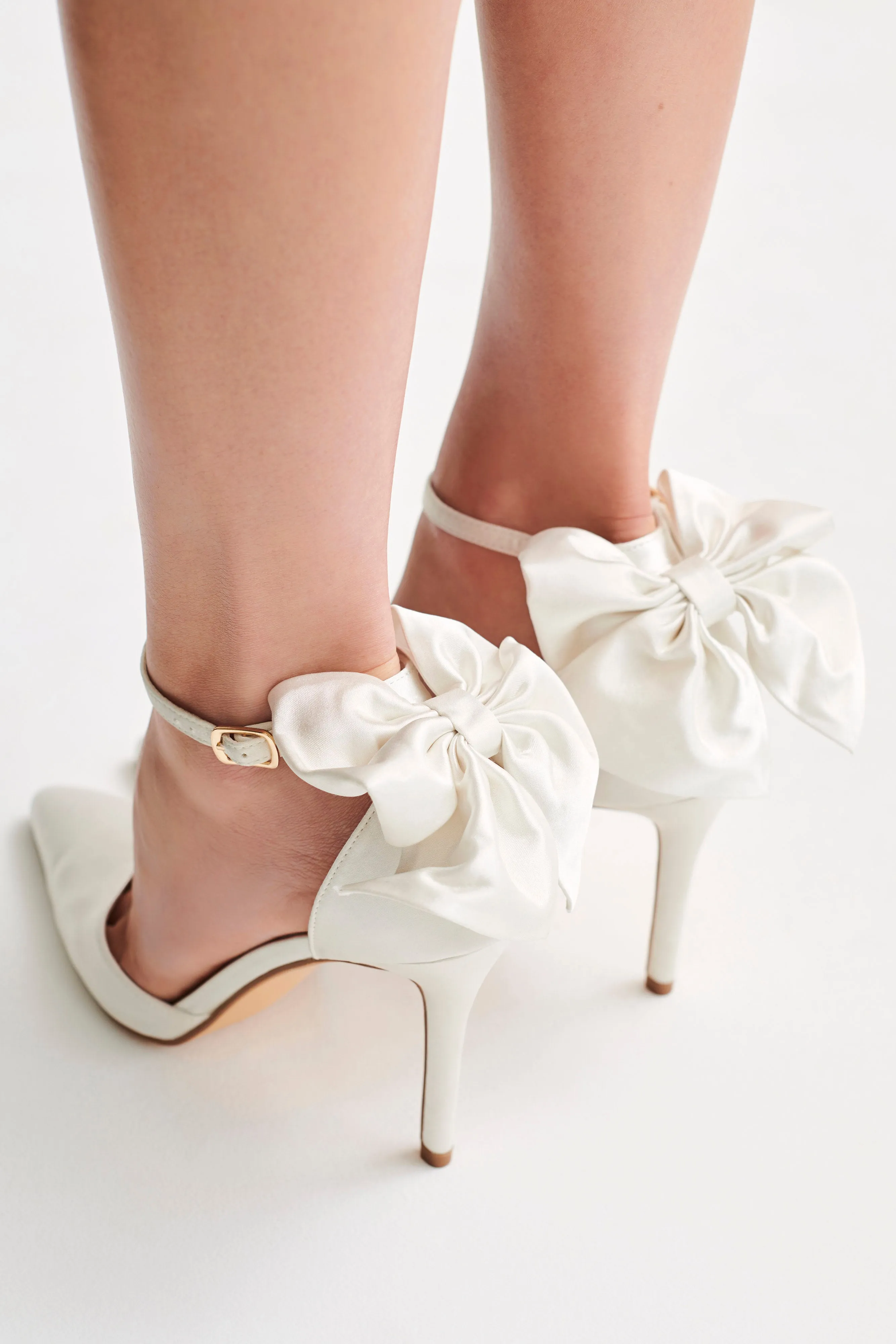 Charmed Satin Bow Heel - White sold by Meshki product image thumbnail 3