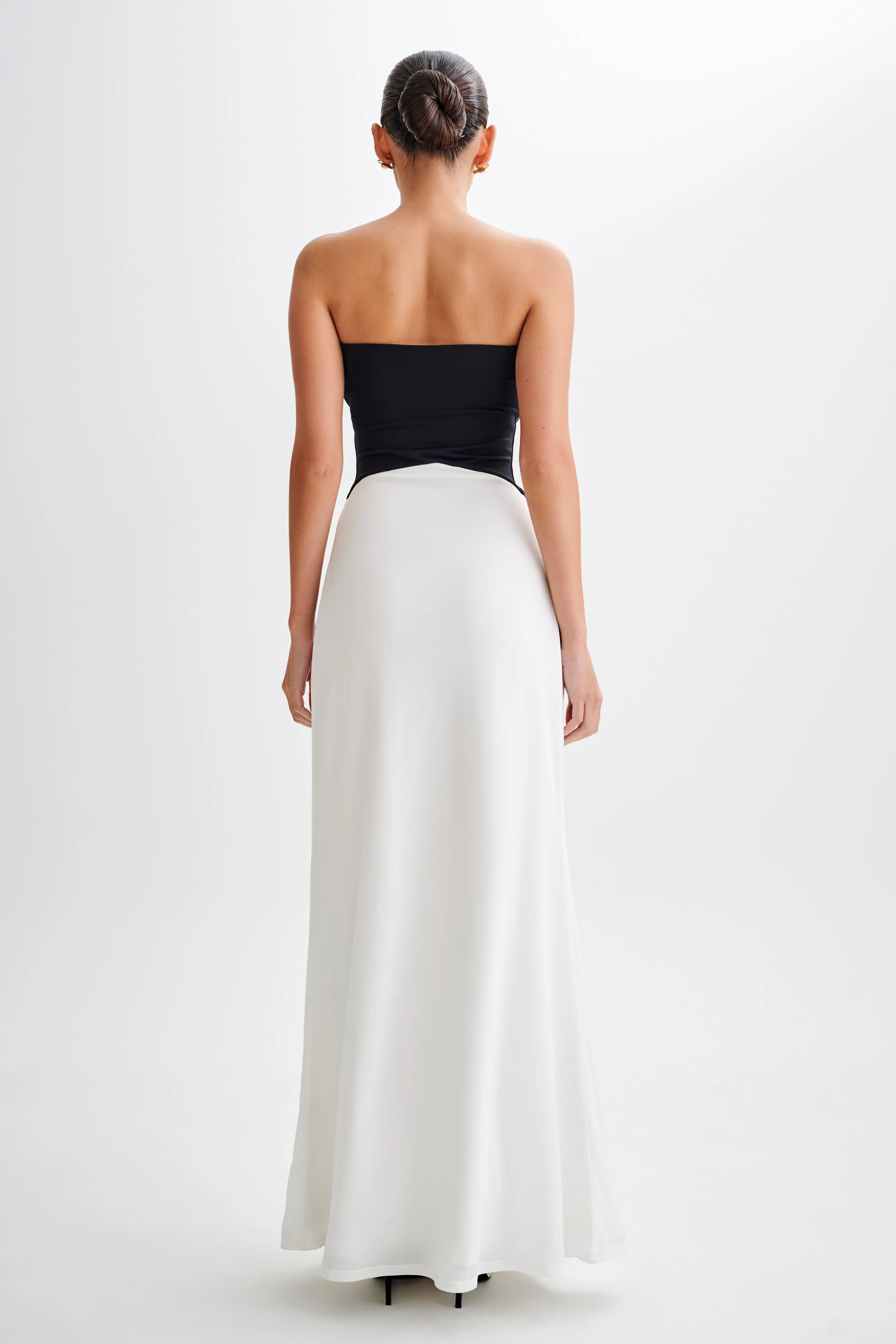 Ruby Strapless Slinky Maxi Dress - Black/White sold by Meshki product image thumbnail 3