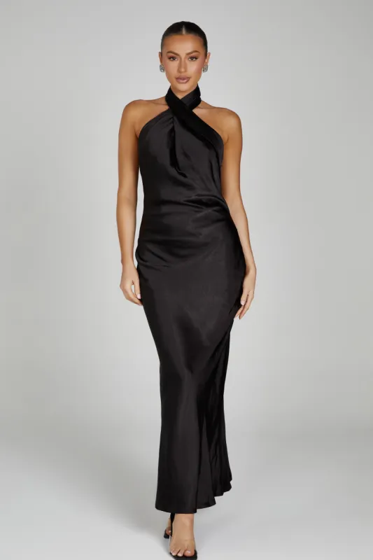 Laura Halter Satin Gown - Black sold by Meshki
