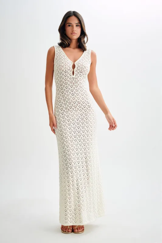 Carter Crochet Sleeveless Maxi Dress - White sold by Meshki