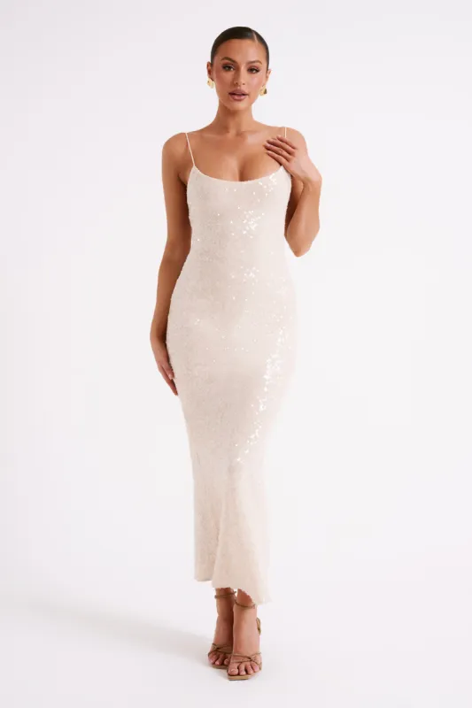 Brianna Sequin Maxi Dress - Cream sold by Meshki