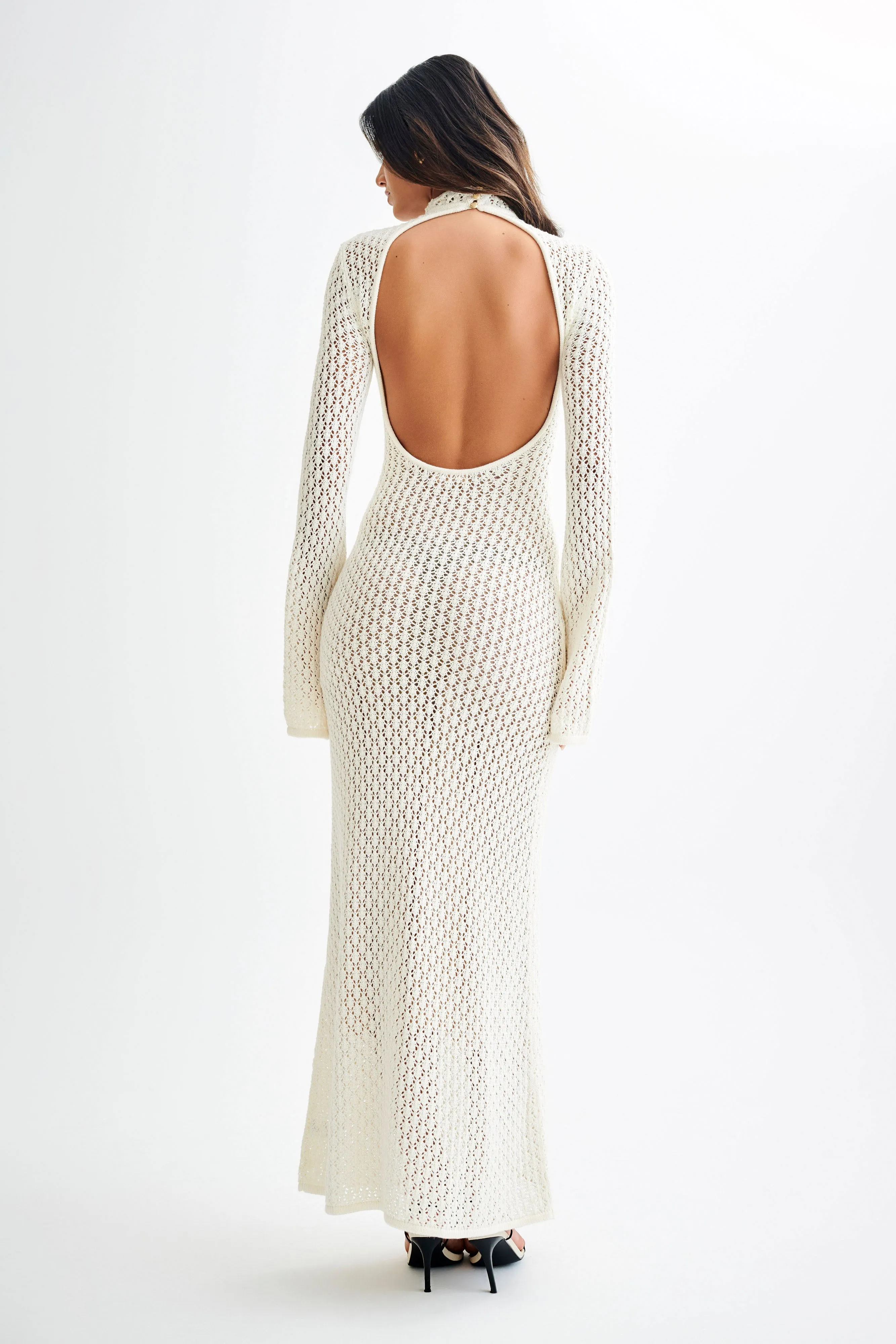 Julia Crochet Open Back Maxi Dress - White sold by Meshki product image thumbnail 5