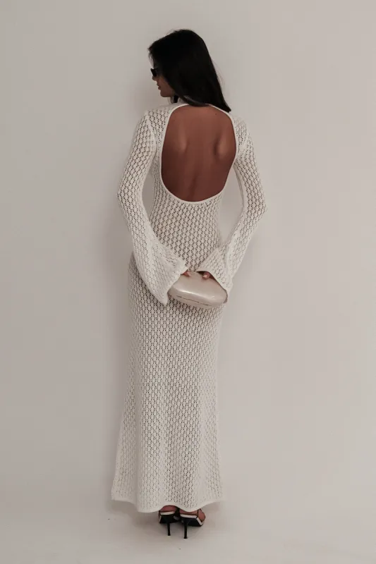Julia Crochet Open Back Maxi Dress - White sold by Meshki