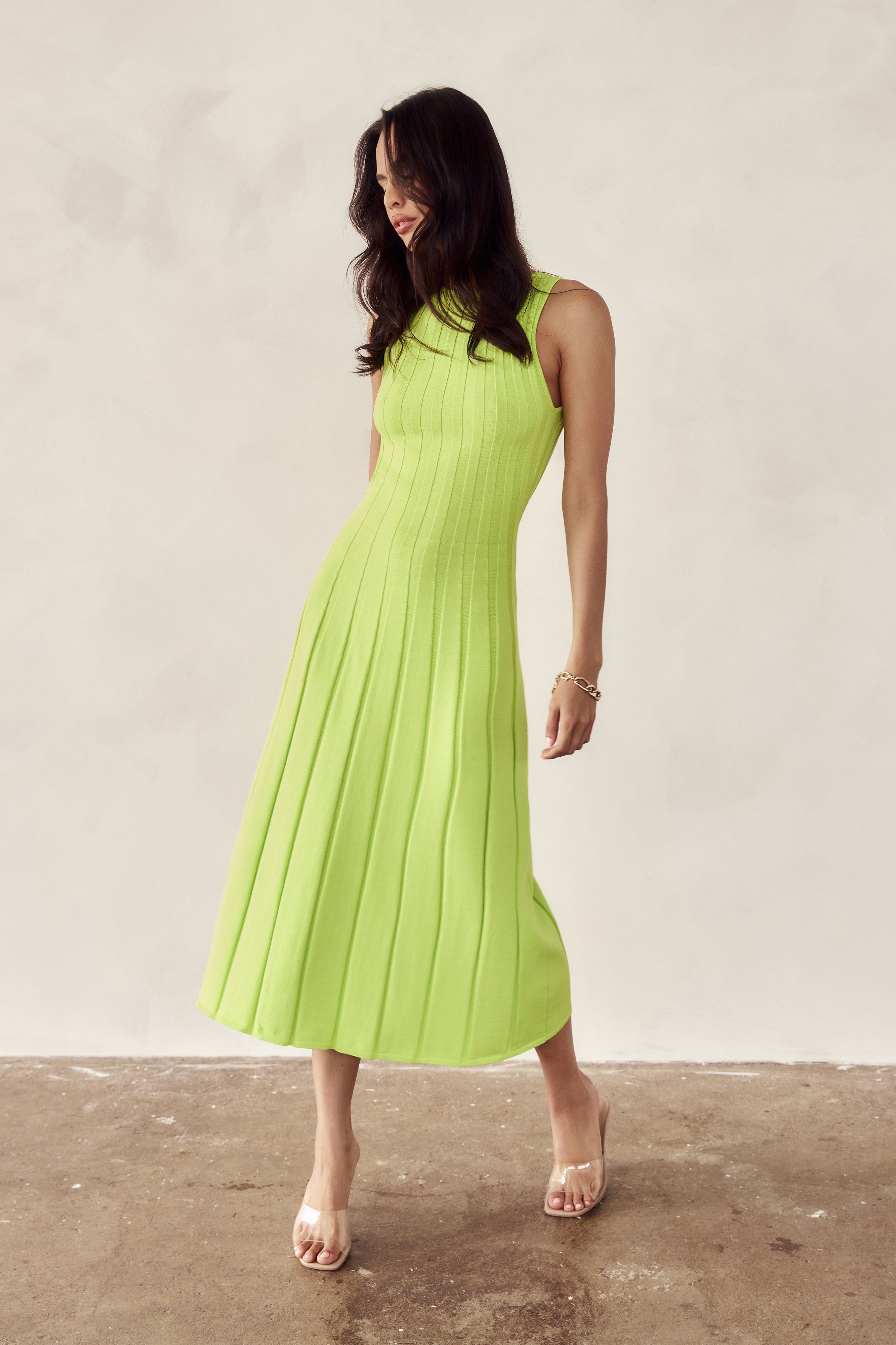 Aspen Back Keyhole Knit Midi Dress - Fresh Green sold by Meshki product image thumbnail 2