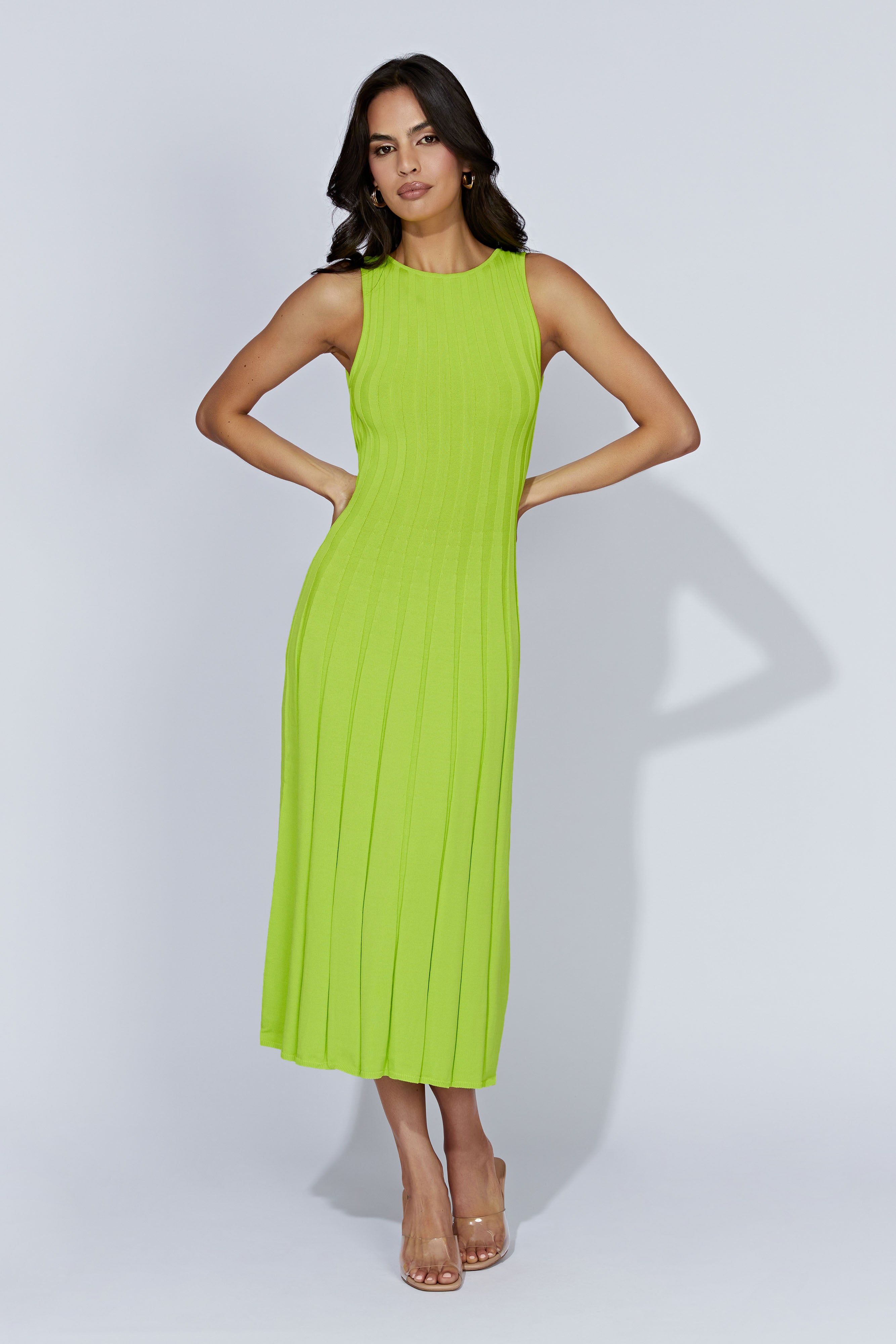 Aspen Back Keyhole Knit Midi Dress - Fresh Green sold by Meshki product image thumbnail 4