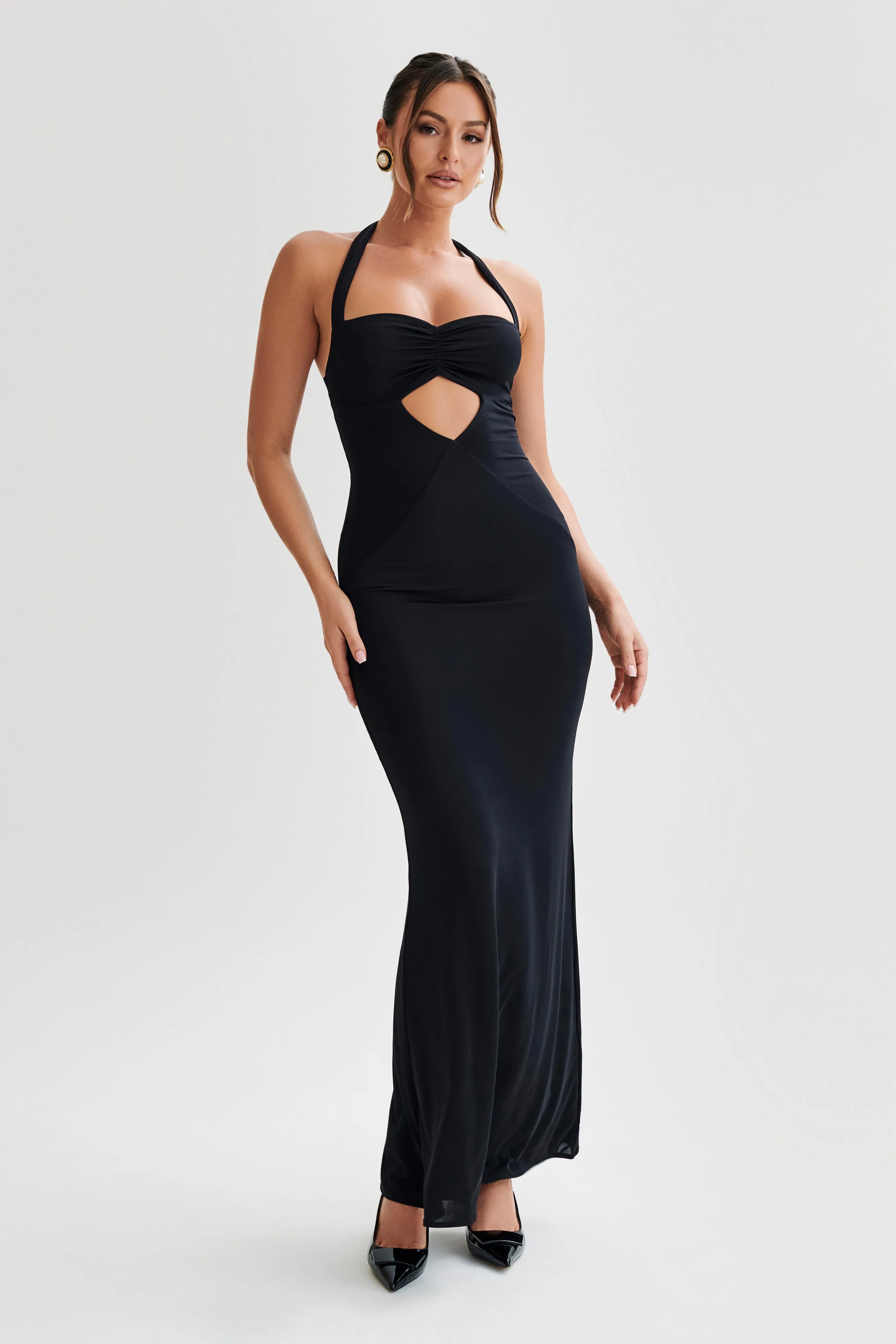 Ginevra Slinky Halter Maxi Dress - Black sold by Meshki product image thumbnail 4