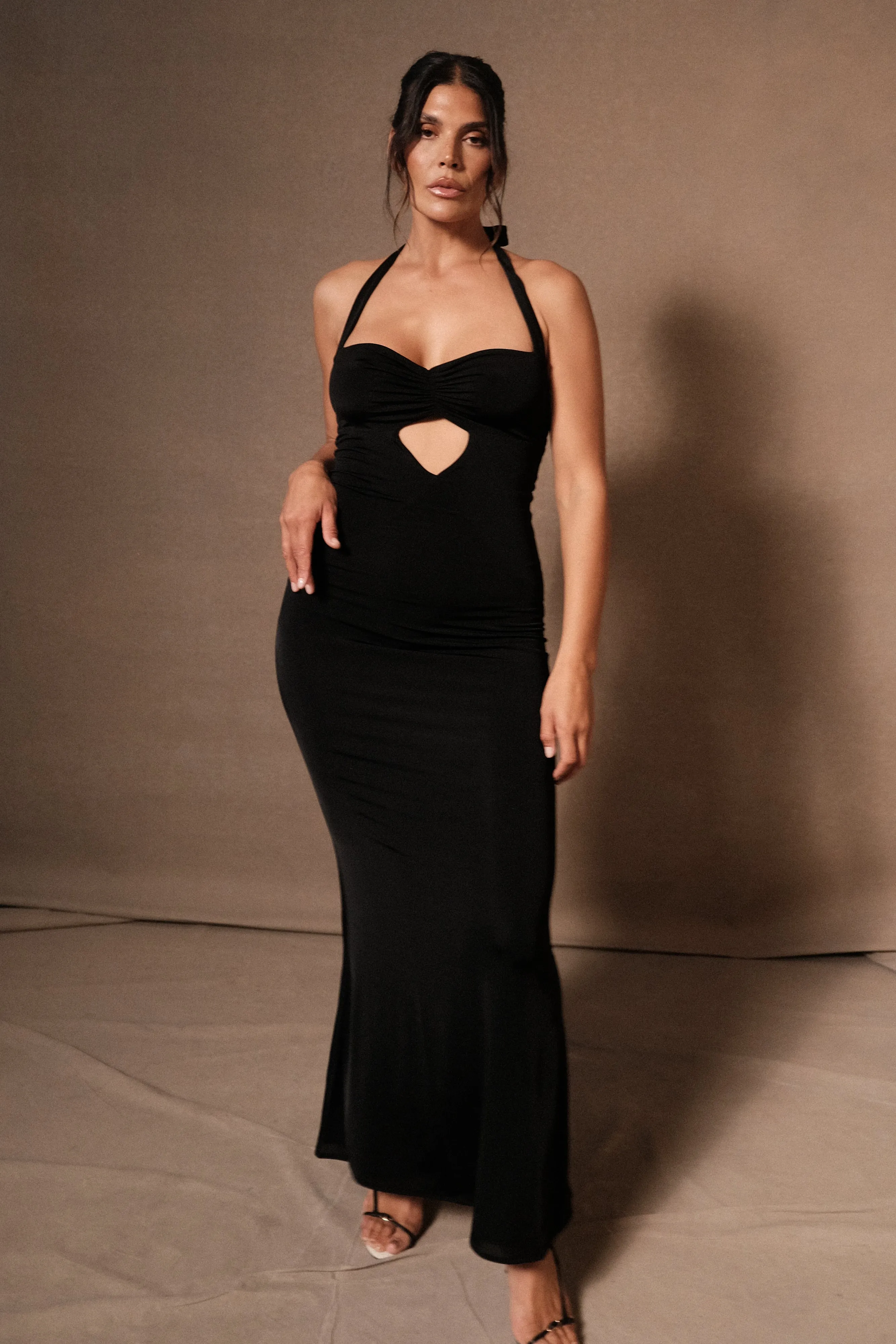 Ginevra Slinky Halter Maxi Dress - Black sold by Meshki