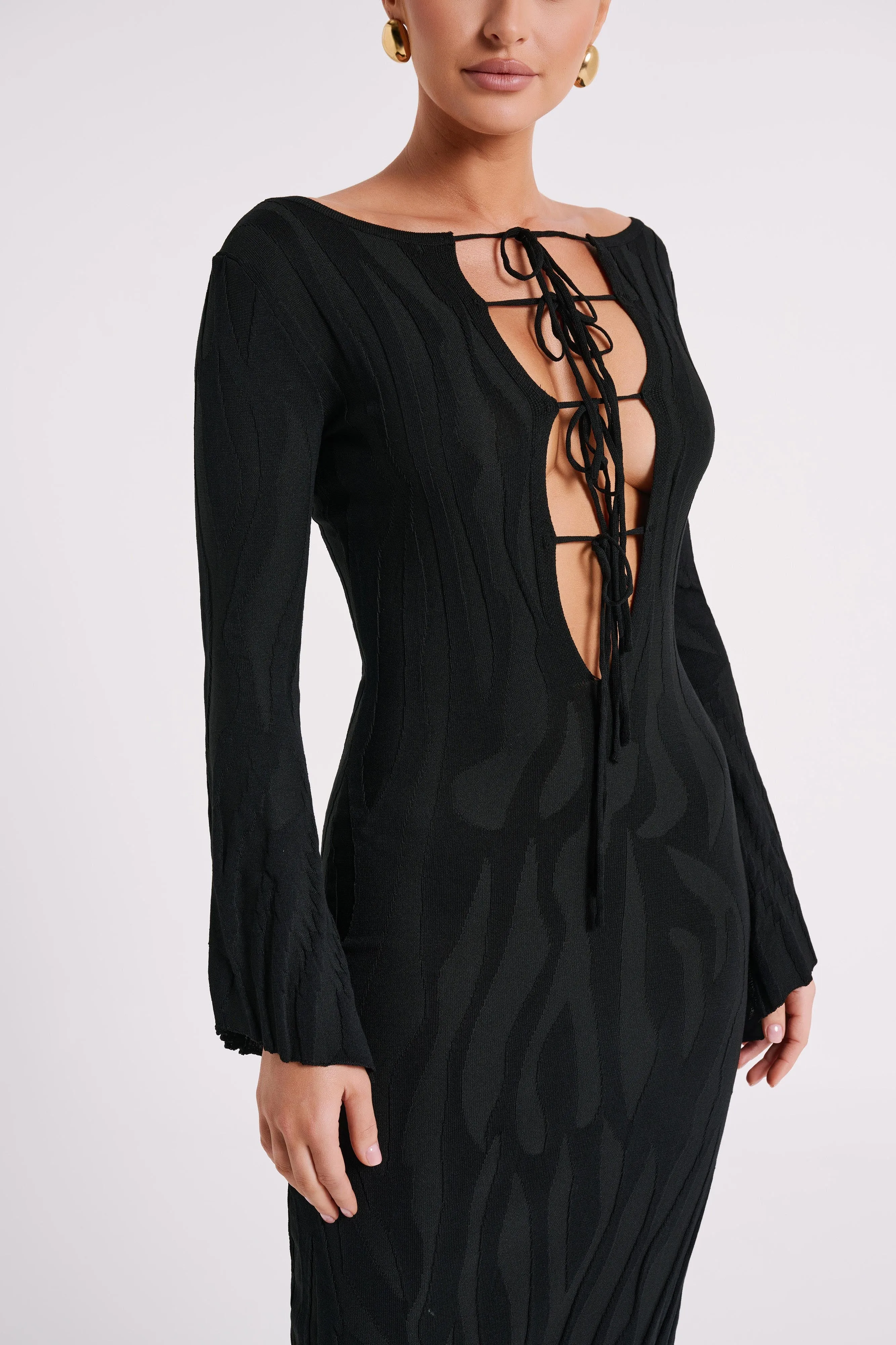 Brinley Long Sleeve Knit Maxi Dress - Black sold by Meshki product image thumbnail 2