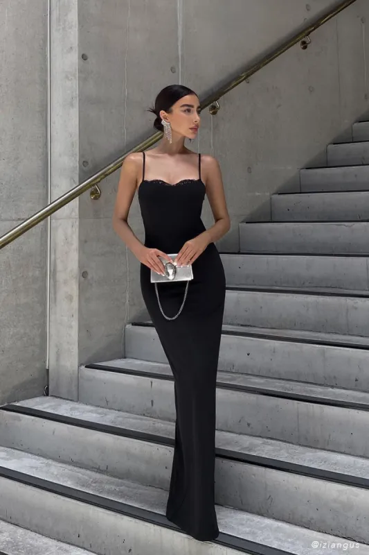 Amorette Lace Trim Maxi Dress - Black sold by Meshki