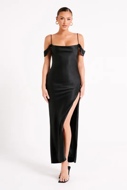 Mariposa Off Shoulder Maxi Dress - Black made by Meshki